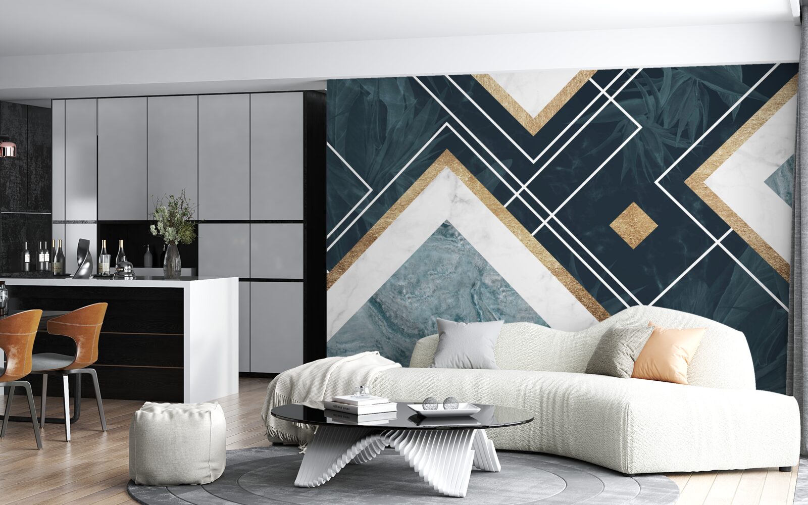 Fototapeta niebieska mozaika z białymi elementami