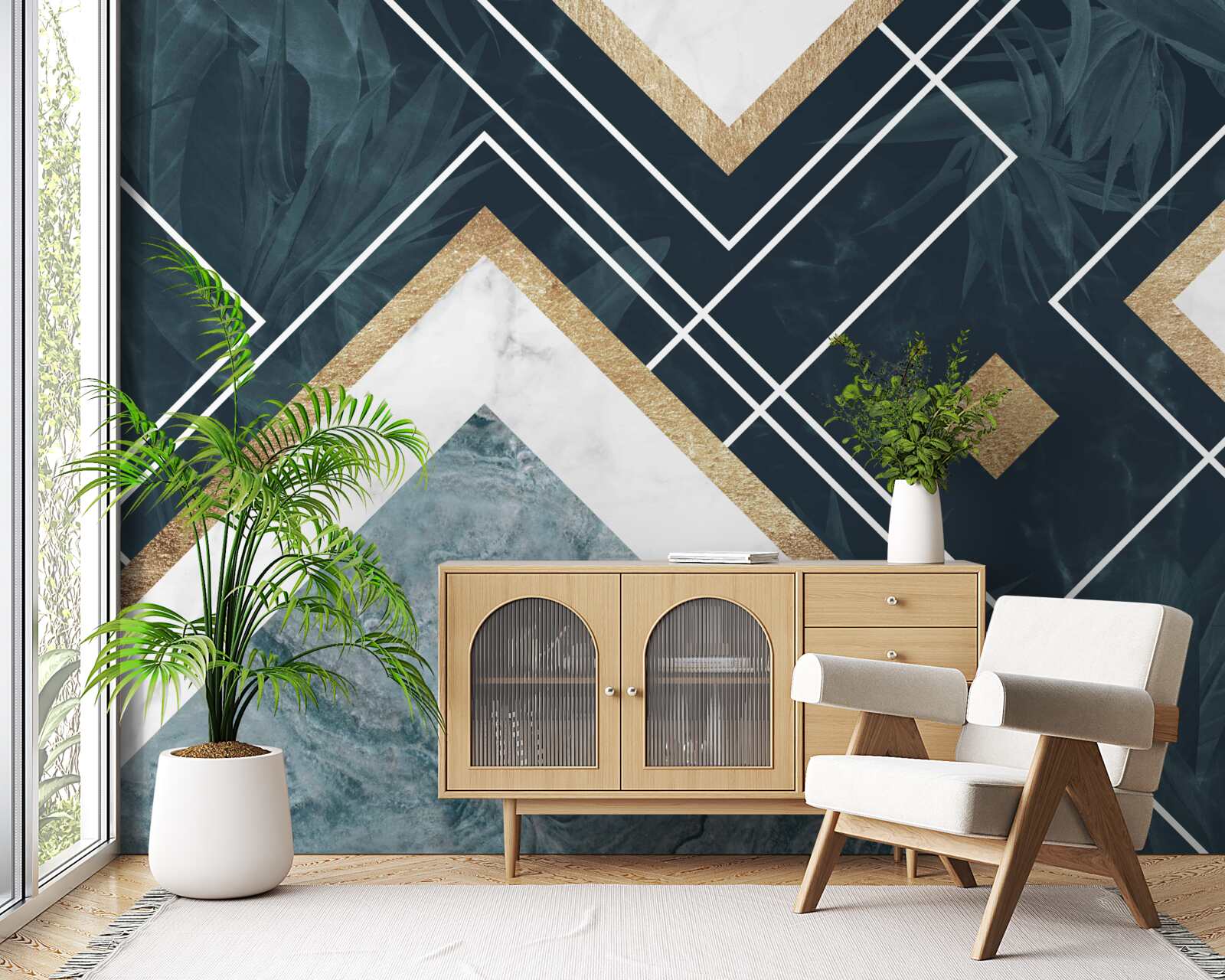 Fototapeta niebieska mozaika z białymi elementami