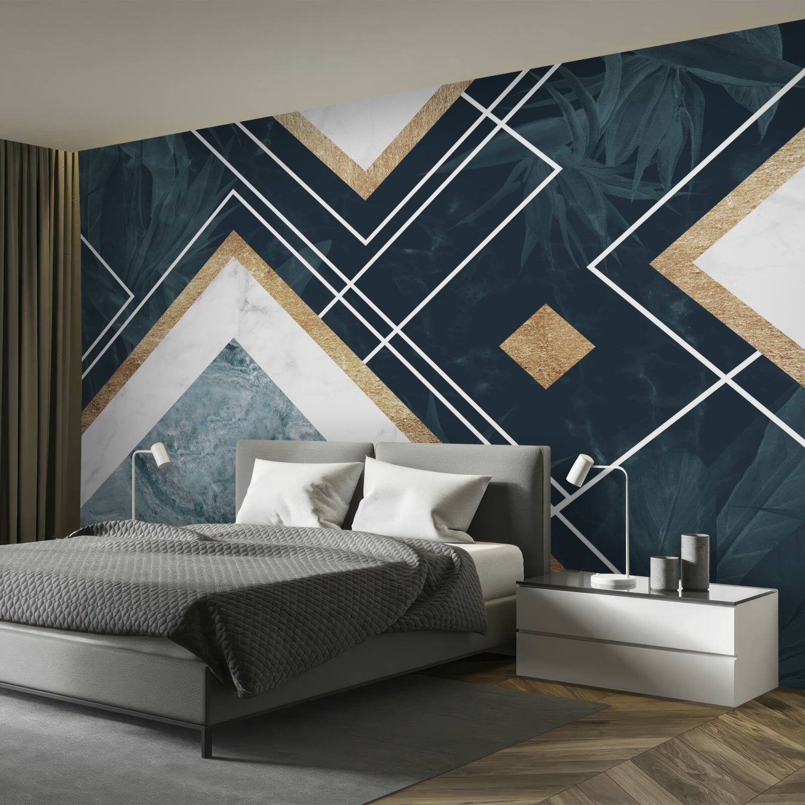 Fototapeta niebieska mozaika z białymi elementami