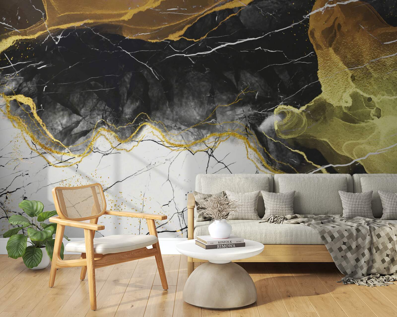 Fototapeta marmur czarno-biały ze złotymi odcieniami