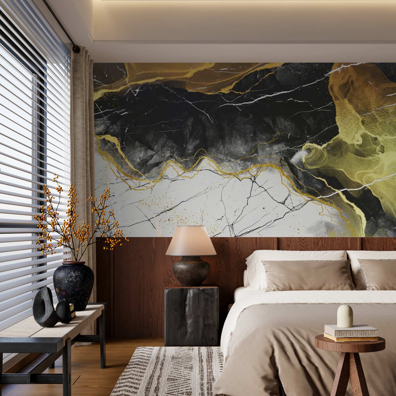 Fototapeta marmur czarno-biały ze złotymi odcieniami