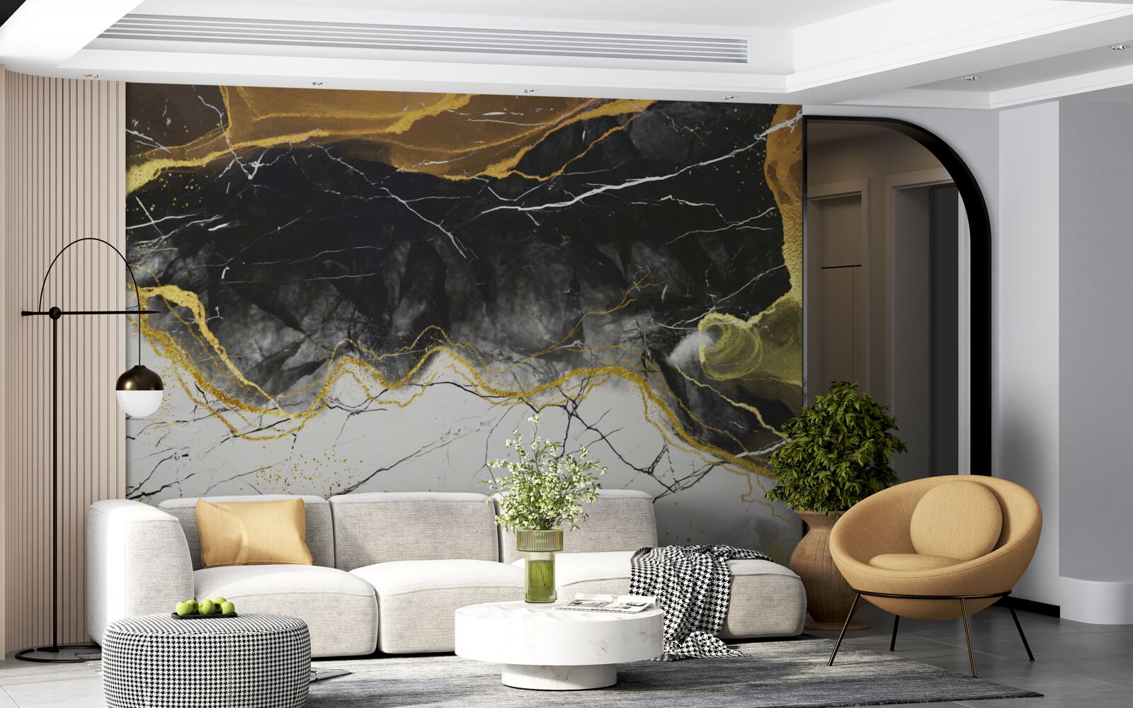 Fototapeta marmur czarno-biały ze złotymi odcieniami