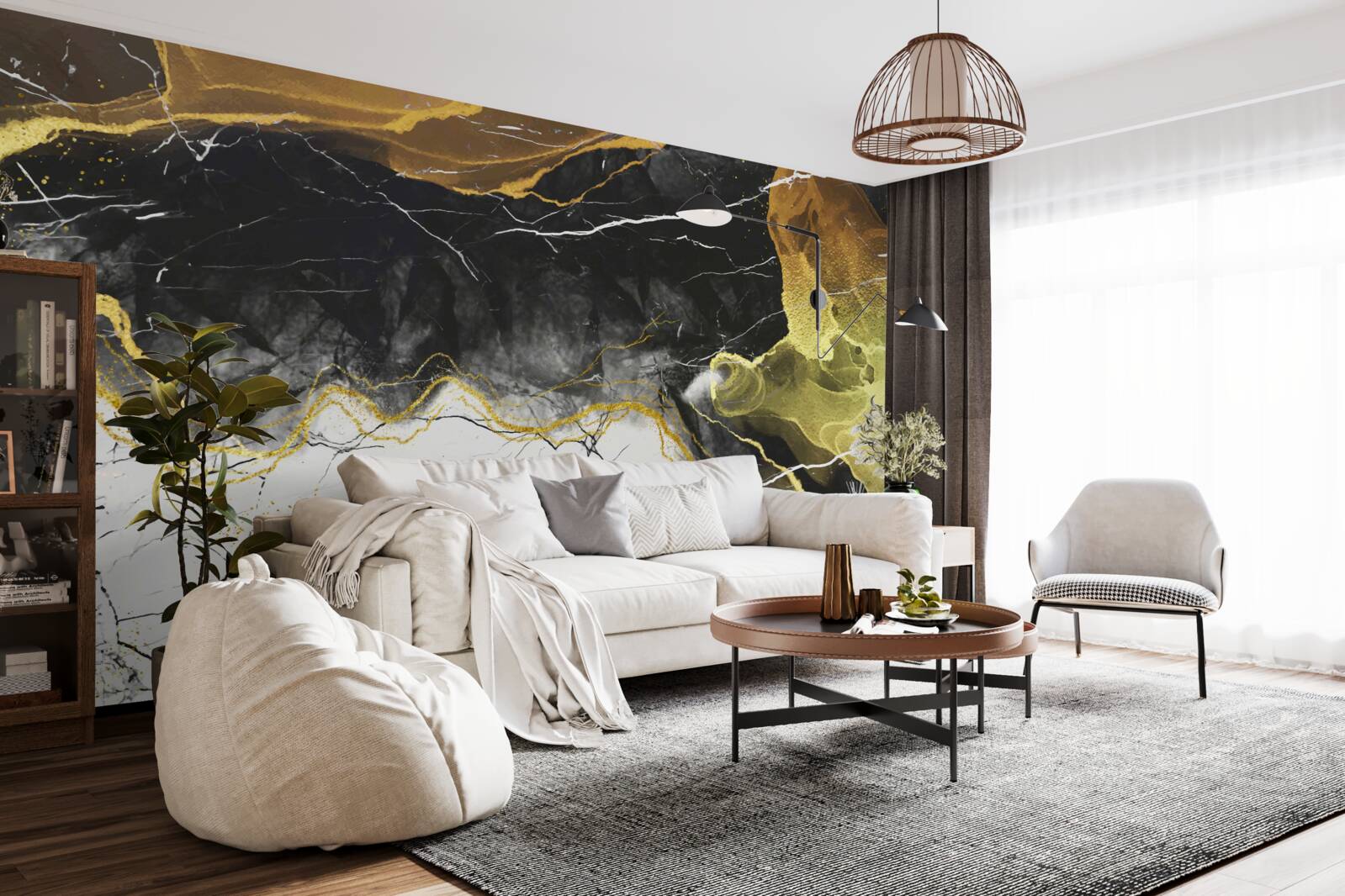 Fototapeta marmur czarno-biały ze złotymi odcieniami