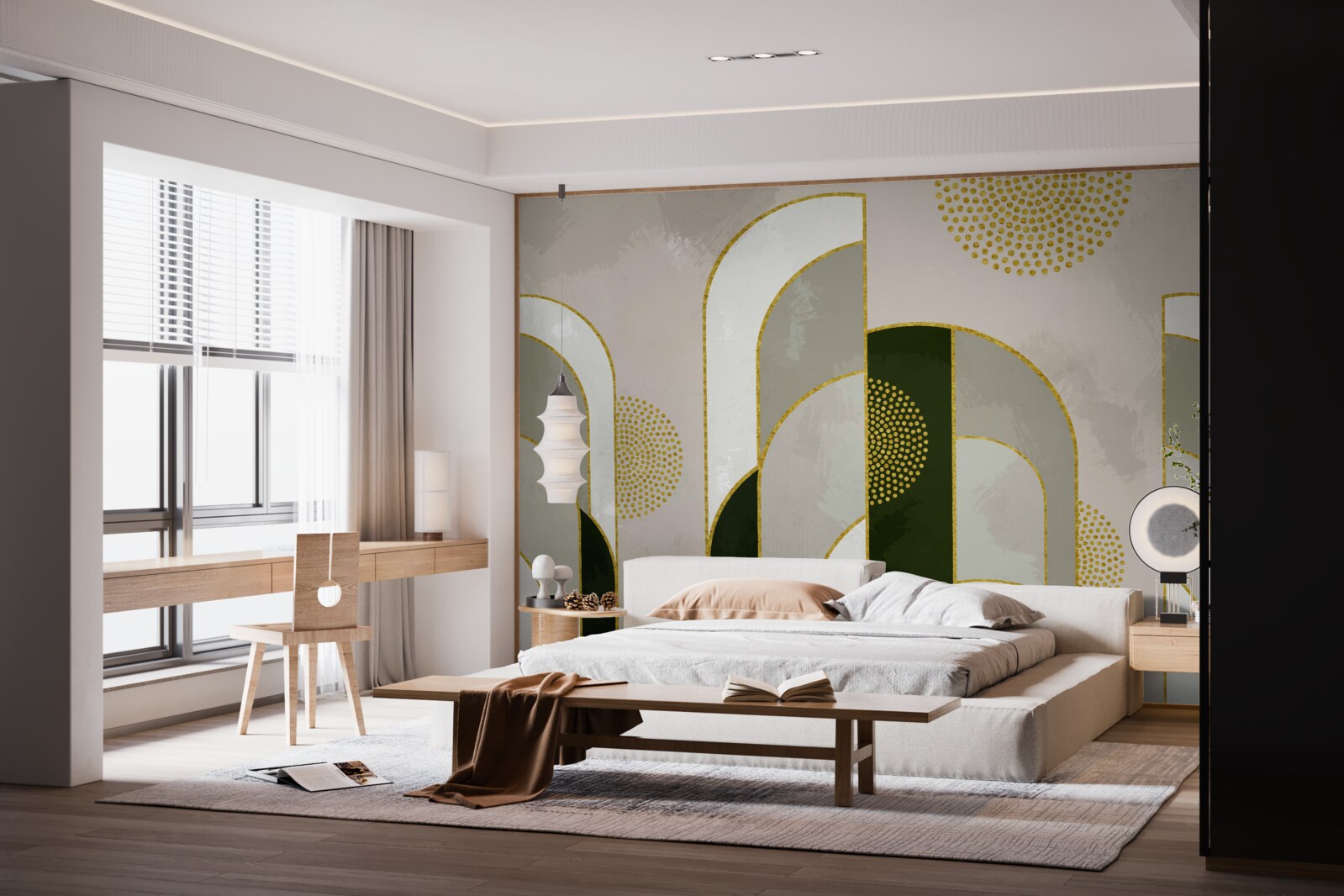 Fototapeta Świeciło ponad gęstą mgłą w lesie