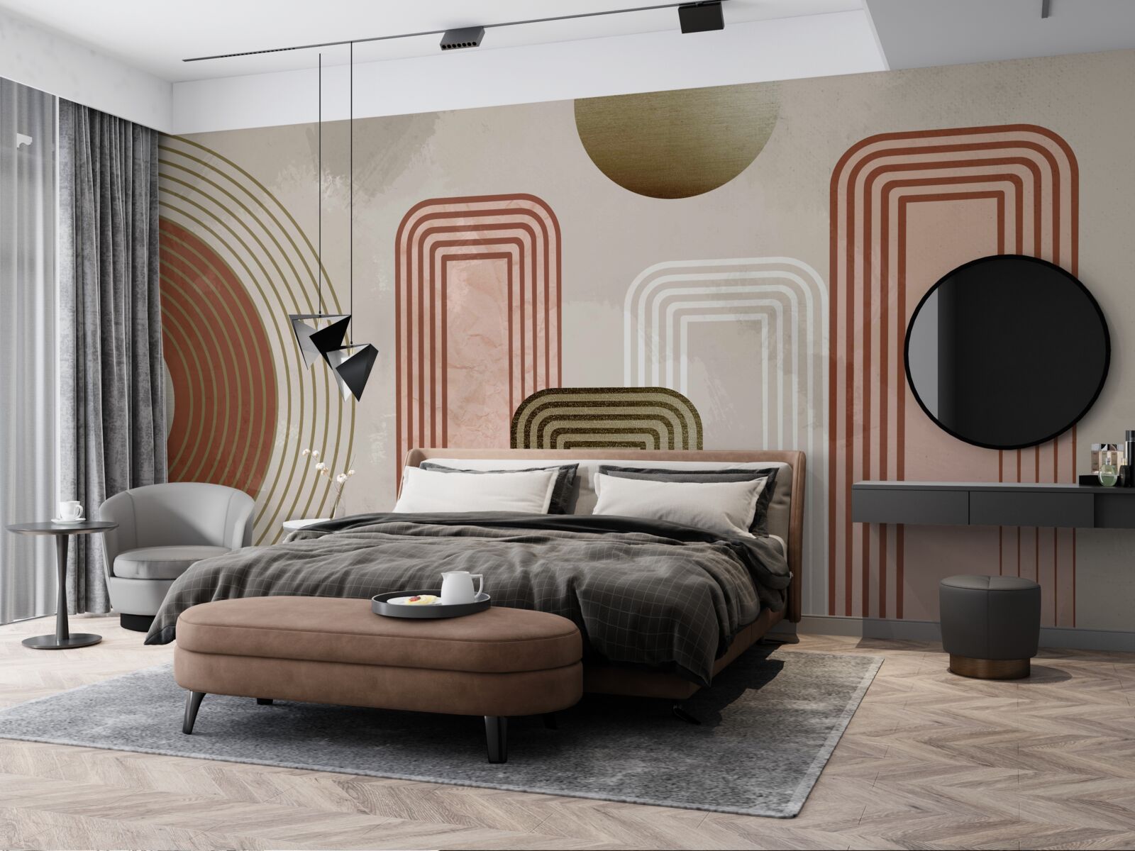 Fototapeta linie są prostokątne, pomalowane w delikatnych pastelowych odcieniach