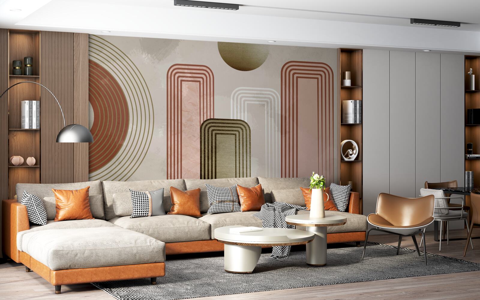 Fototapeta linie są prostokątne, pomalowane w delikatnych pastelowych odcieniach