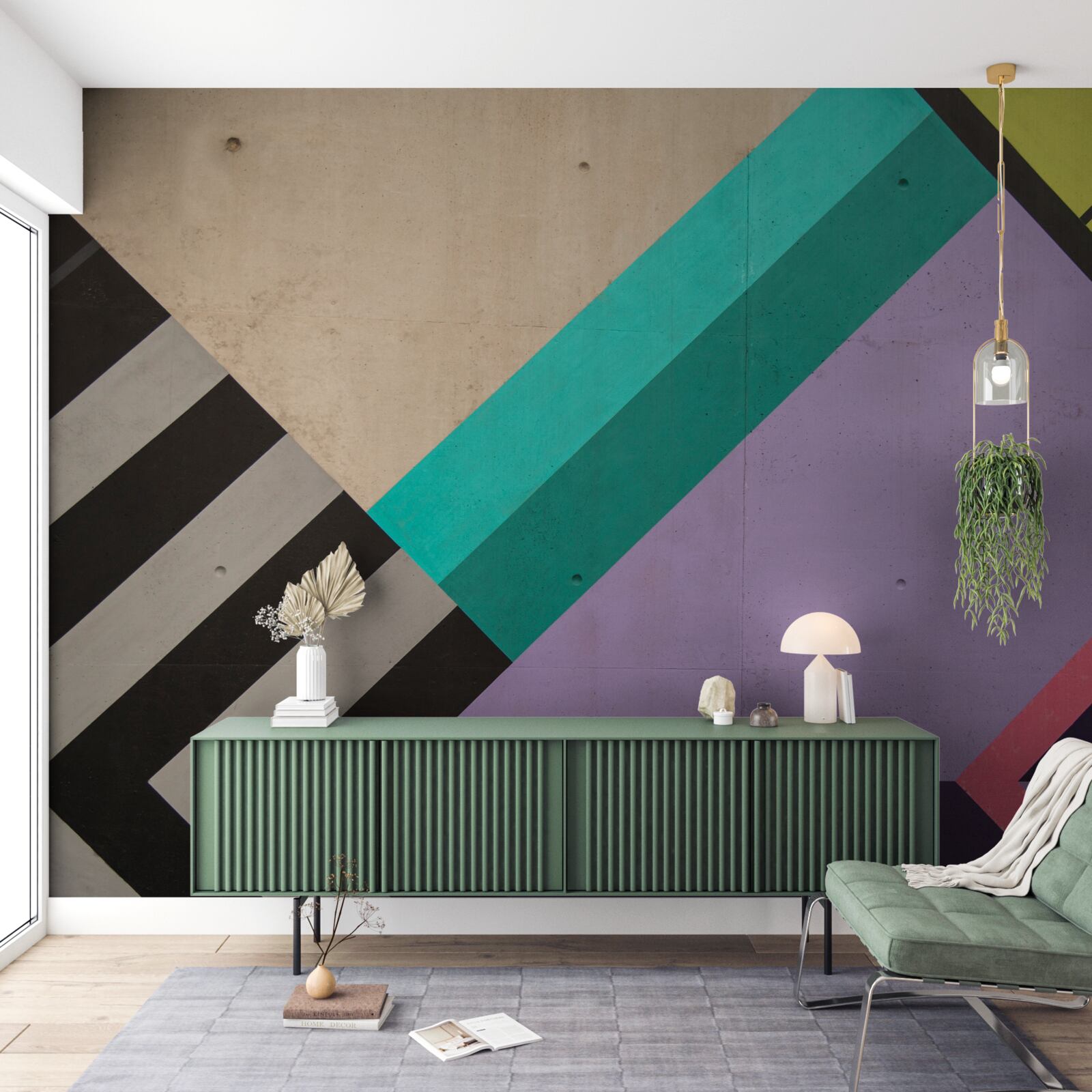 Fototapeta w lustrze wyświetlane są kolorowe prostokąty