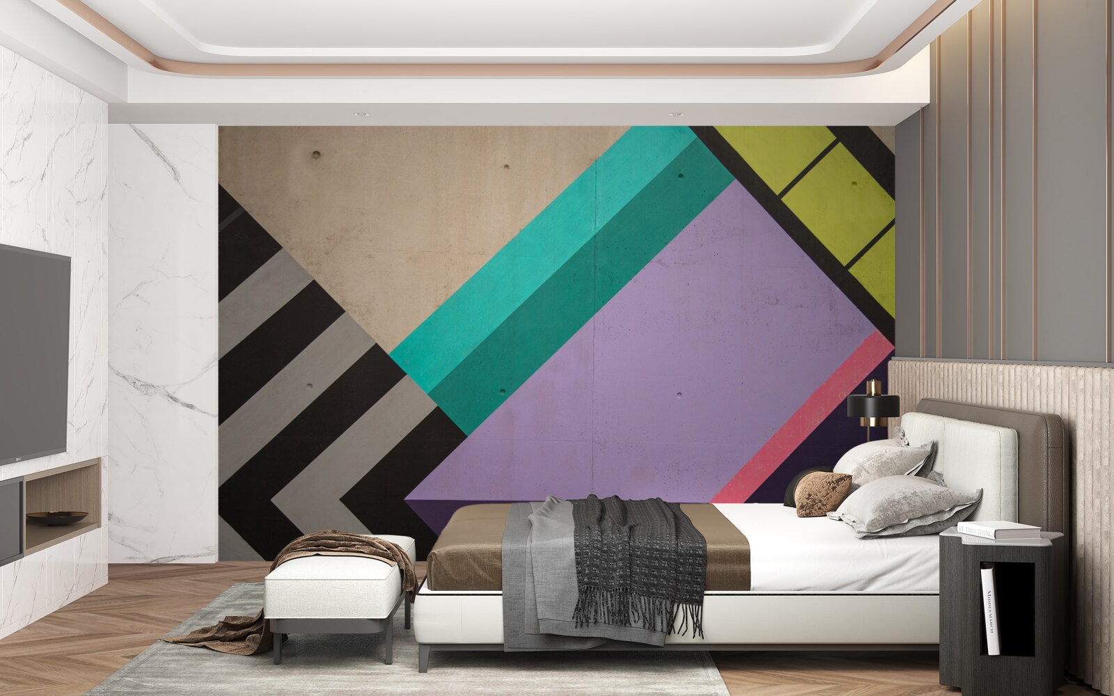 Fototapeta w lustrze wyświetlane są kolorowe prostokąty