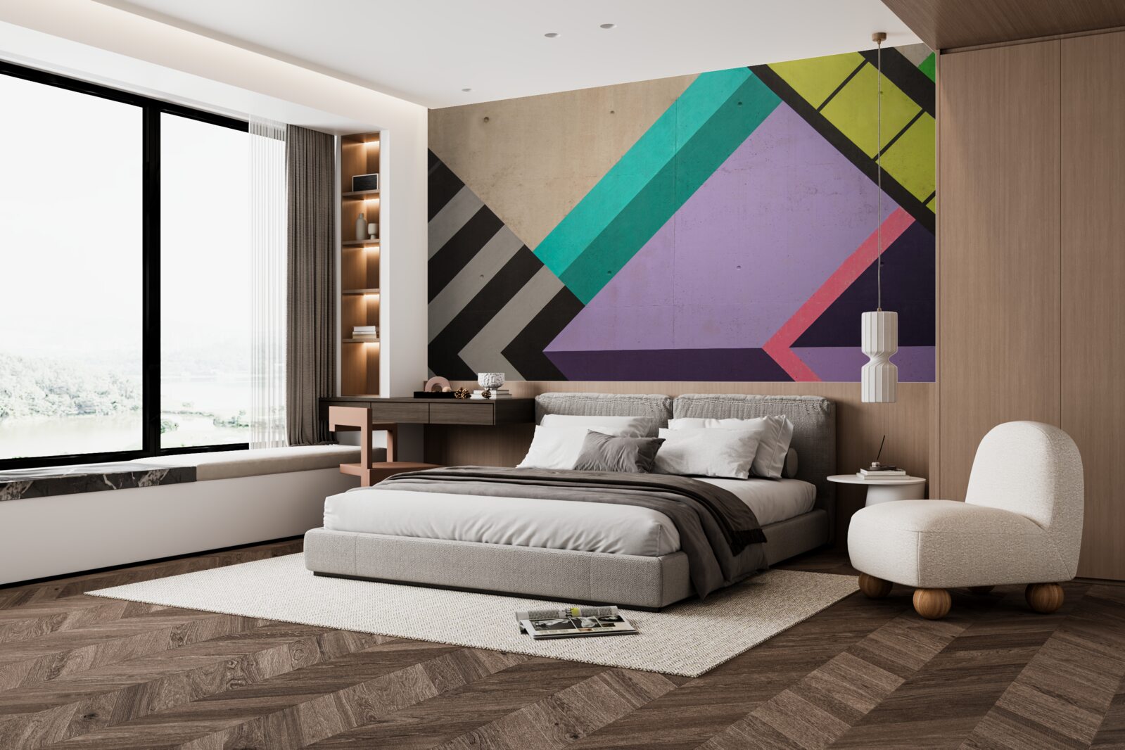 Fototapeta w lustrze wyświetlane są kolorowe prostokąty