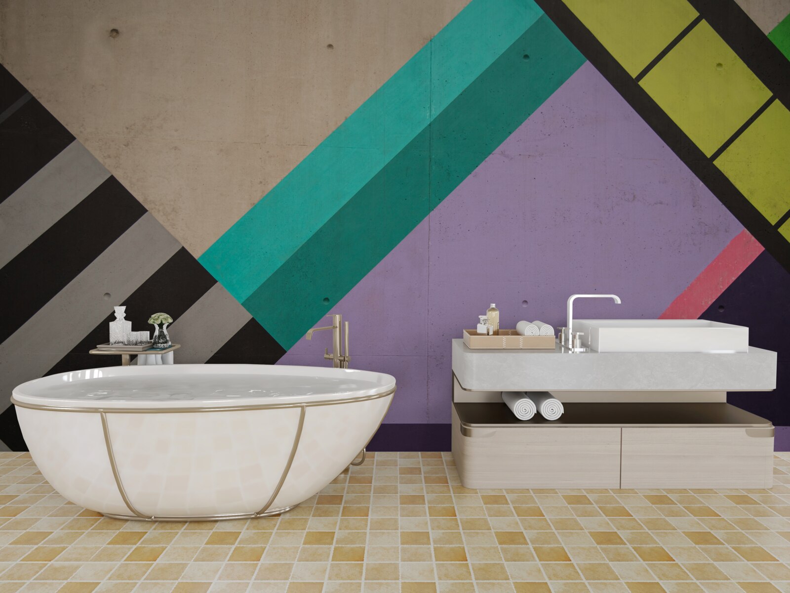 Fototapeta w lustrze wyświetlane są kolorowe prostokąty