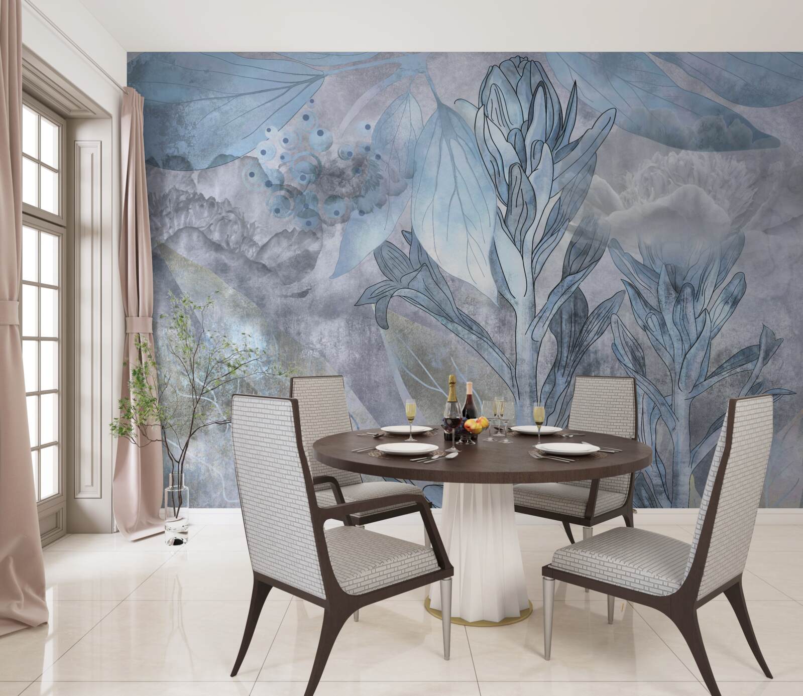 Fototapeta pąki między liśćmi o świcie