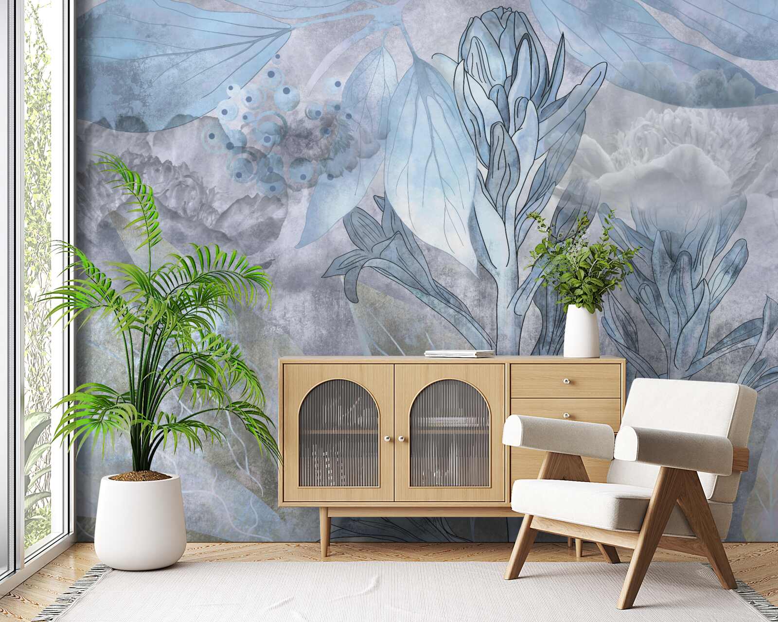 Fototapeta pąki między liśćmi o świcie