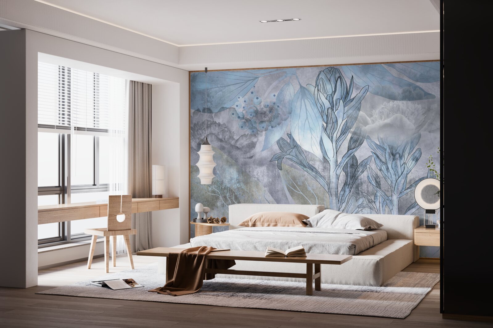 Fototapeta pąki między liśćmi o świcie