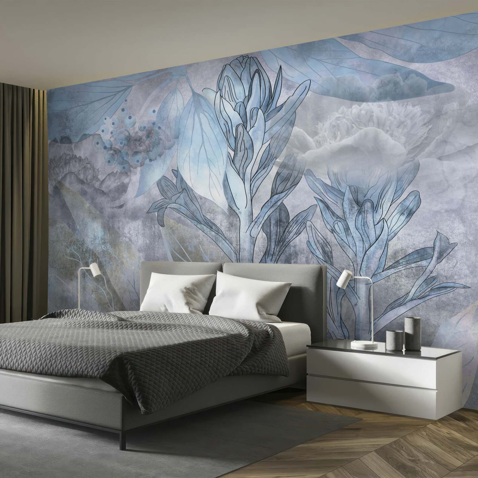 Fototapeta pąki między liśćmi o świcie