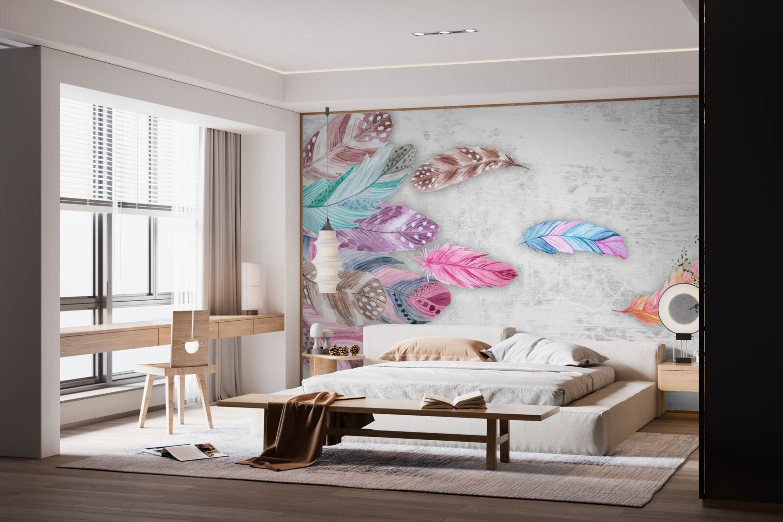 Fototapeta pióra w delikatnych jasnych odcieniach