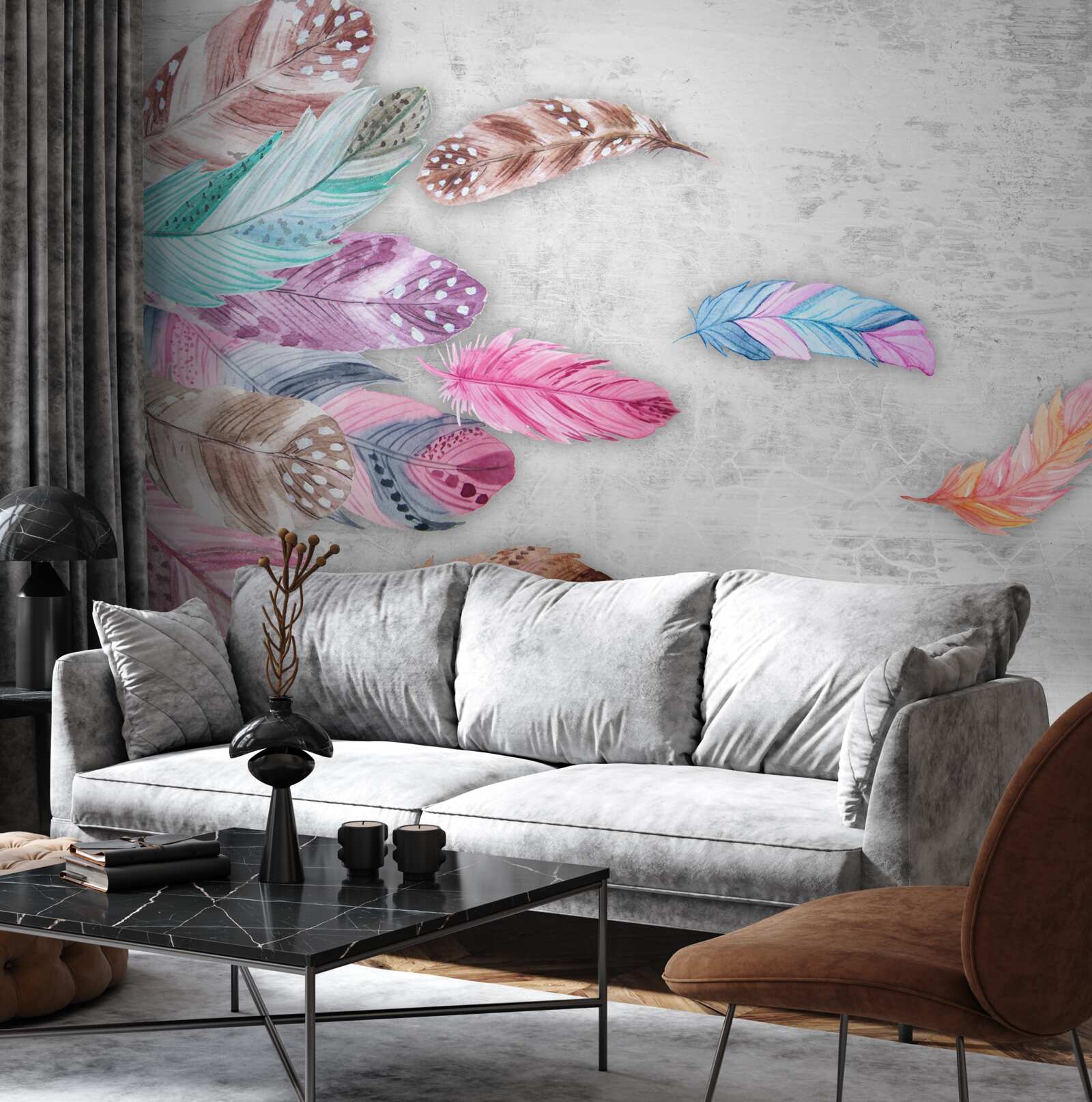 Fototapeta pióra w delikatnych jasnych odcieniach