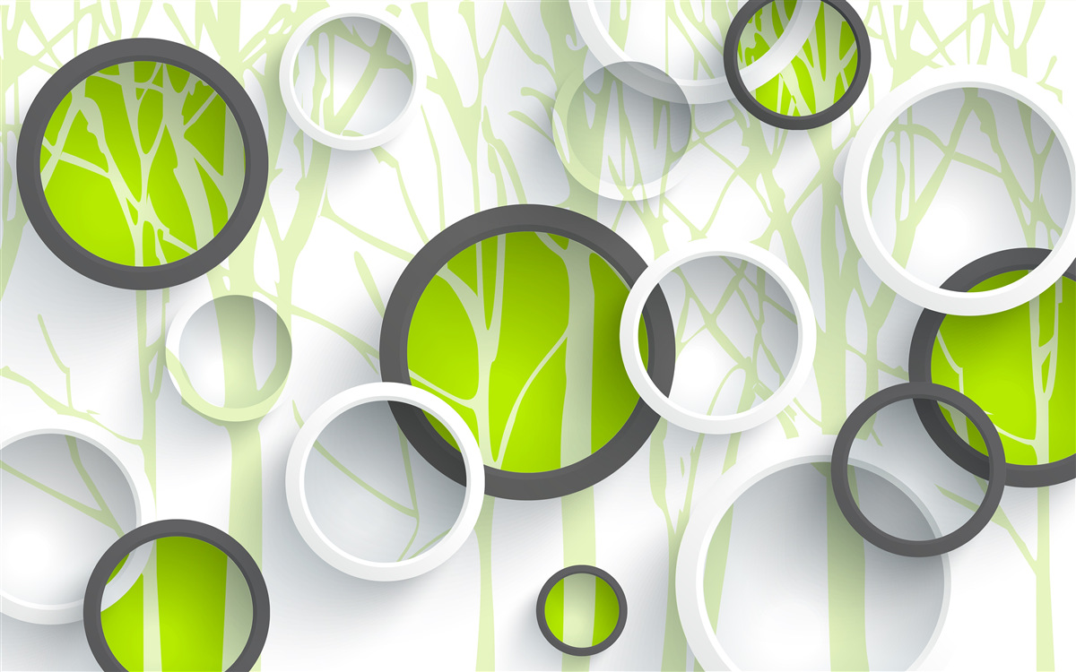 Fototapeta kręgi koloru zielonego przeplatane na zalesionym tle