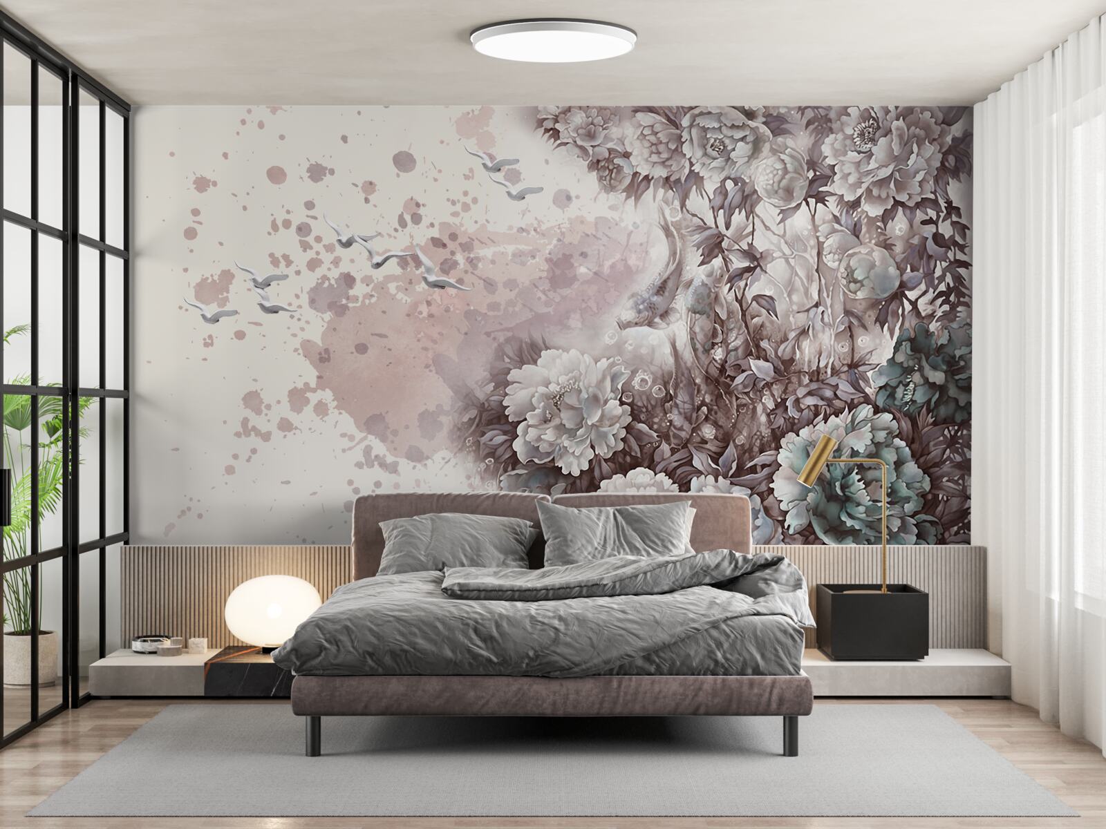 Fototapeta rośliny kwitnące trzepoczą w podmuchach wiatru