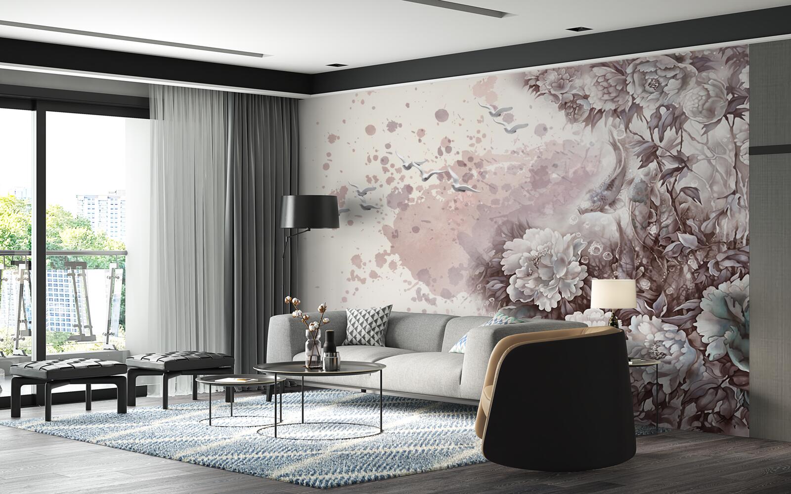 Fototapeta rośliny kwitnące trzepoczą w podmuchach wiatru