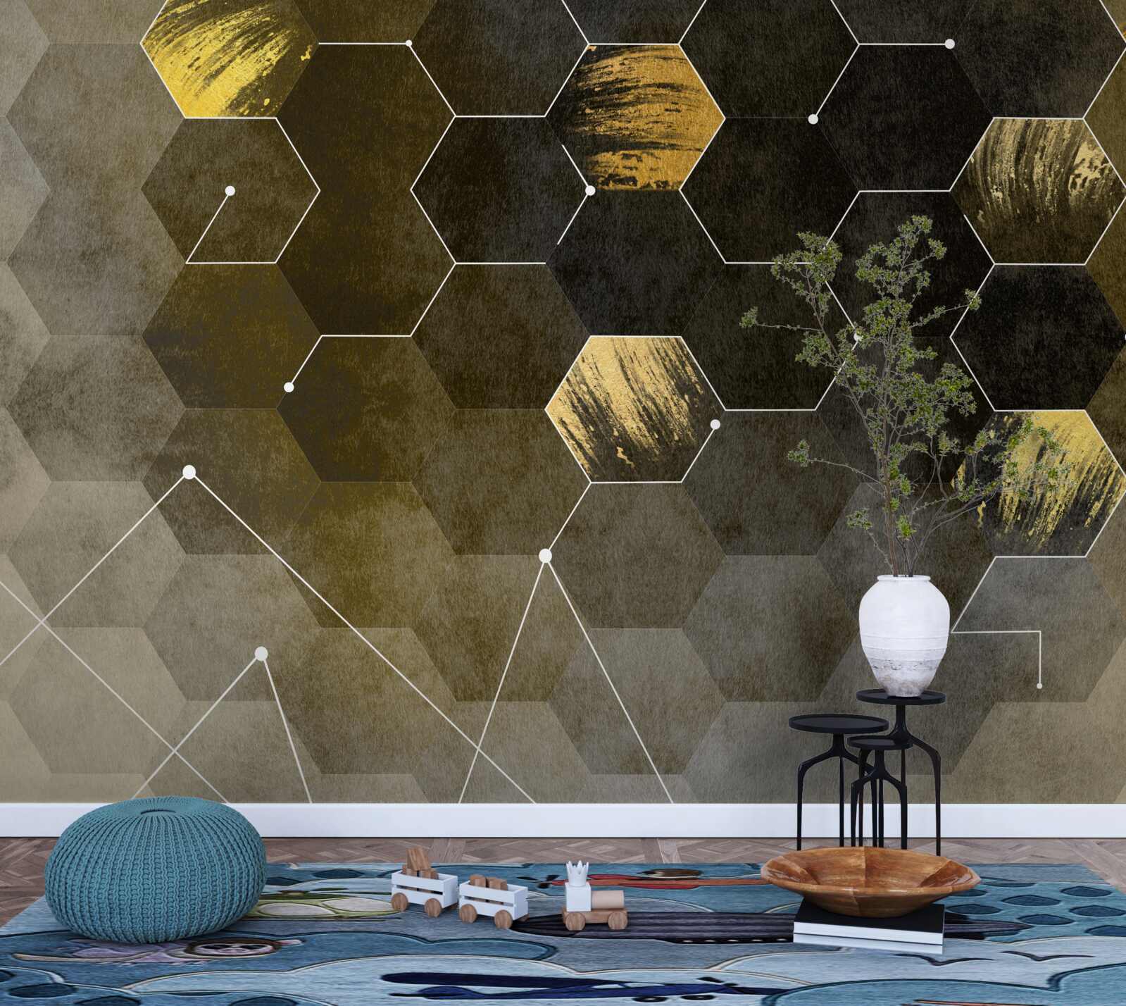 Fototapeta złote ptaki na nocnym niebie