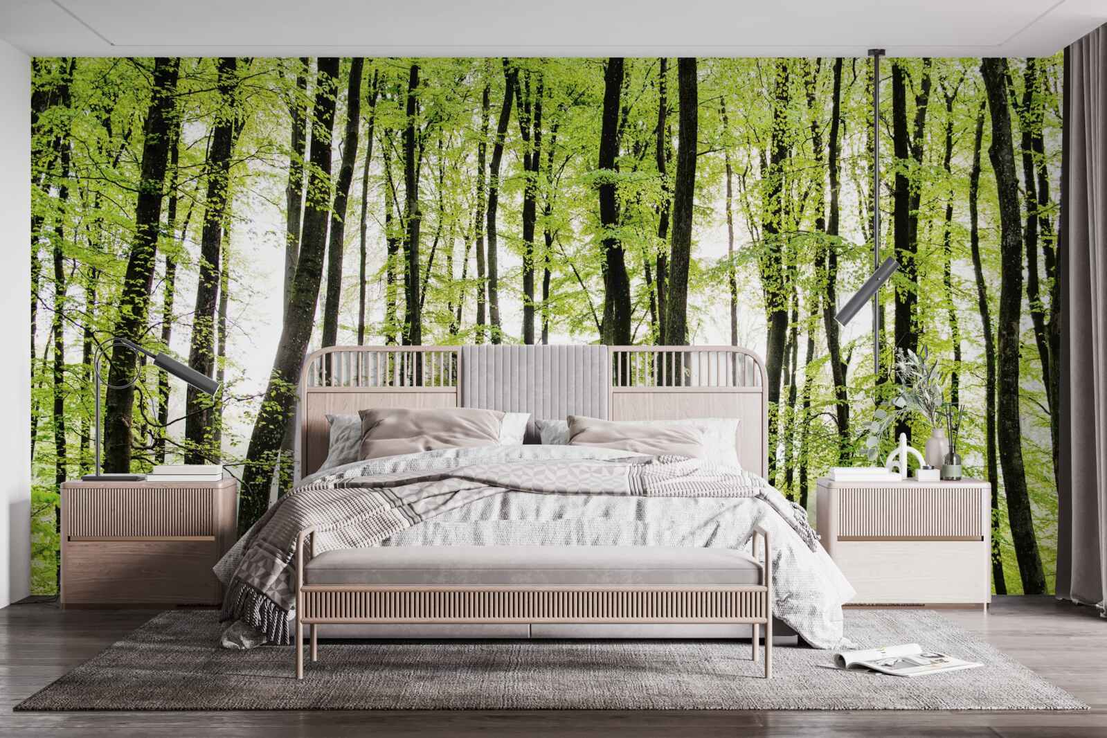 Fototapeta poranne drzewa rozciągające się w górę niczym smukłe kolumny