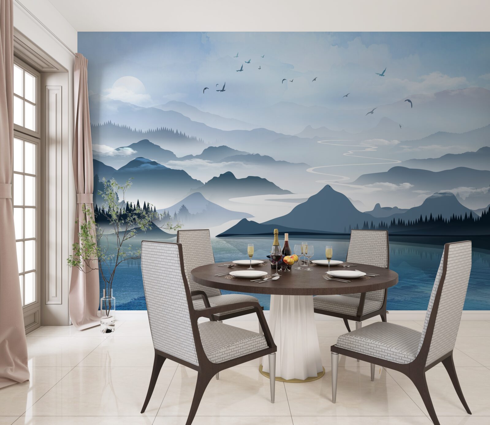 Fototapeta samotne łowienie ryb o świcie na jeziorze