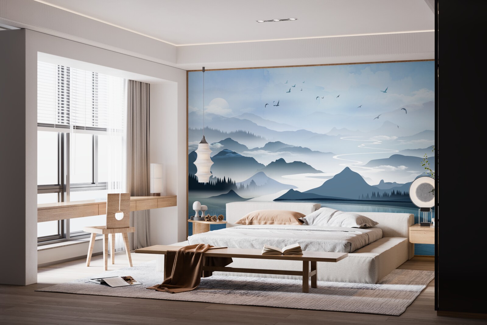 Fototapeta samotne łowienie ryb o świcie na jeziorze