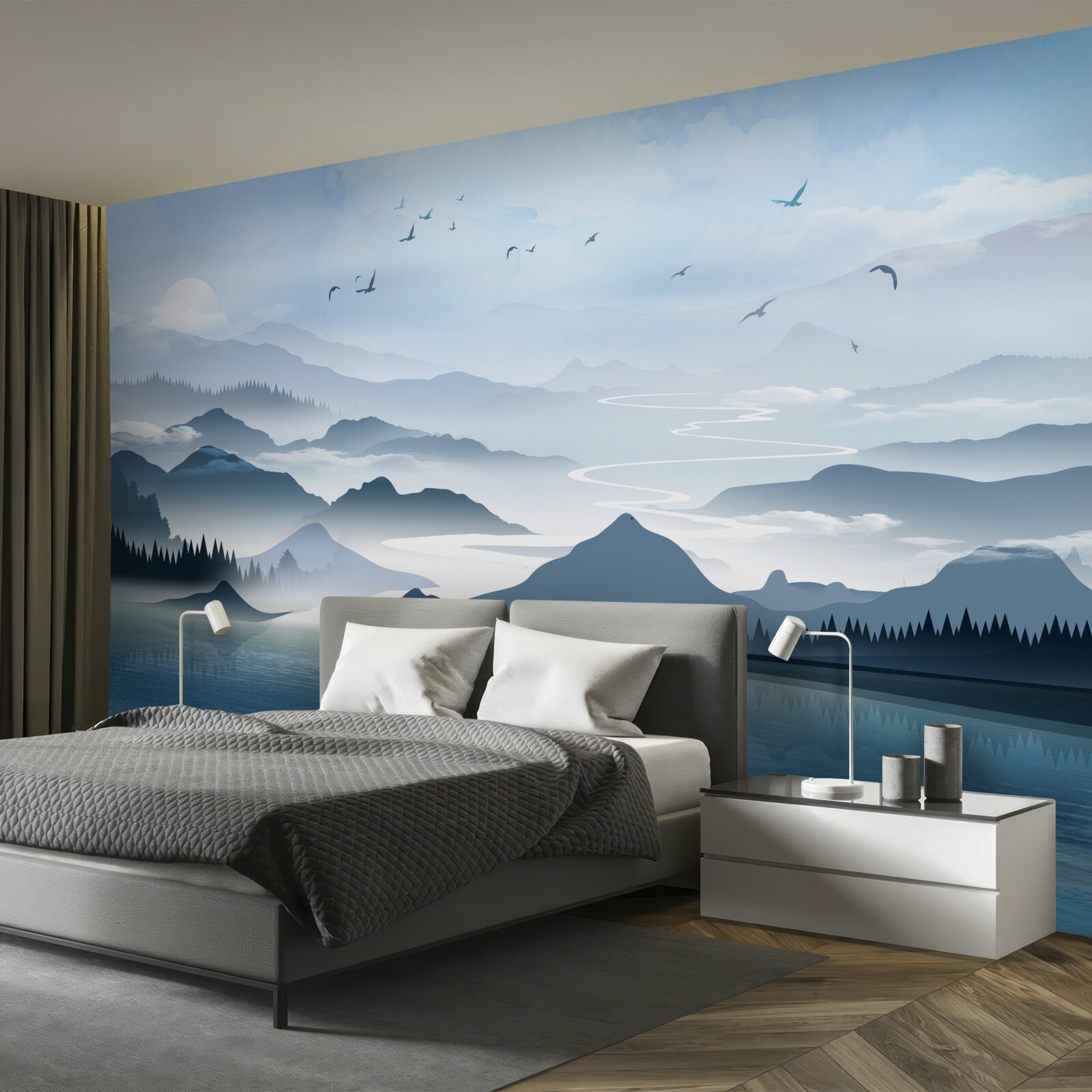 Fototapeta samotne łowienie ryb o świcie na jeziorze