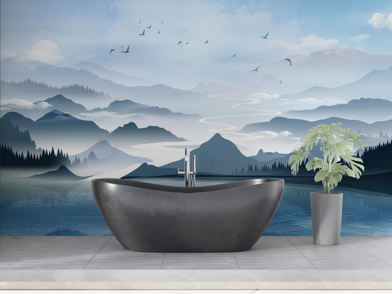 Fototapeta samotne łowienie ryb o świcie na jeziorze