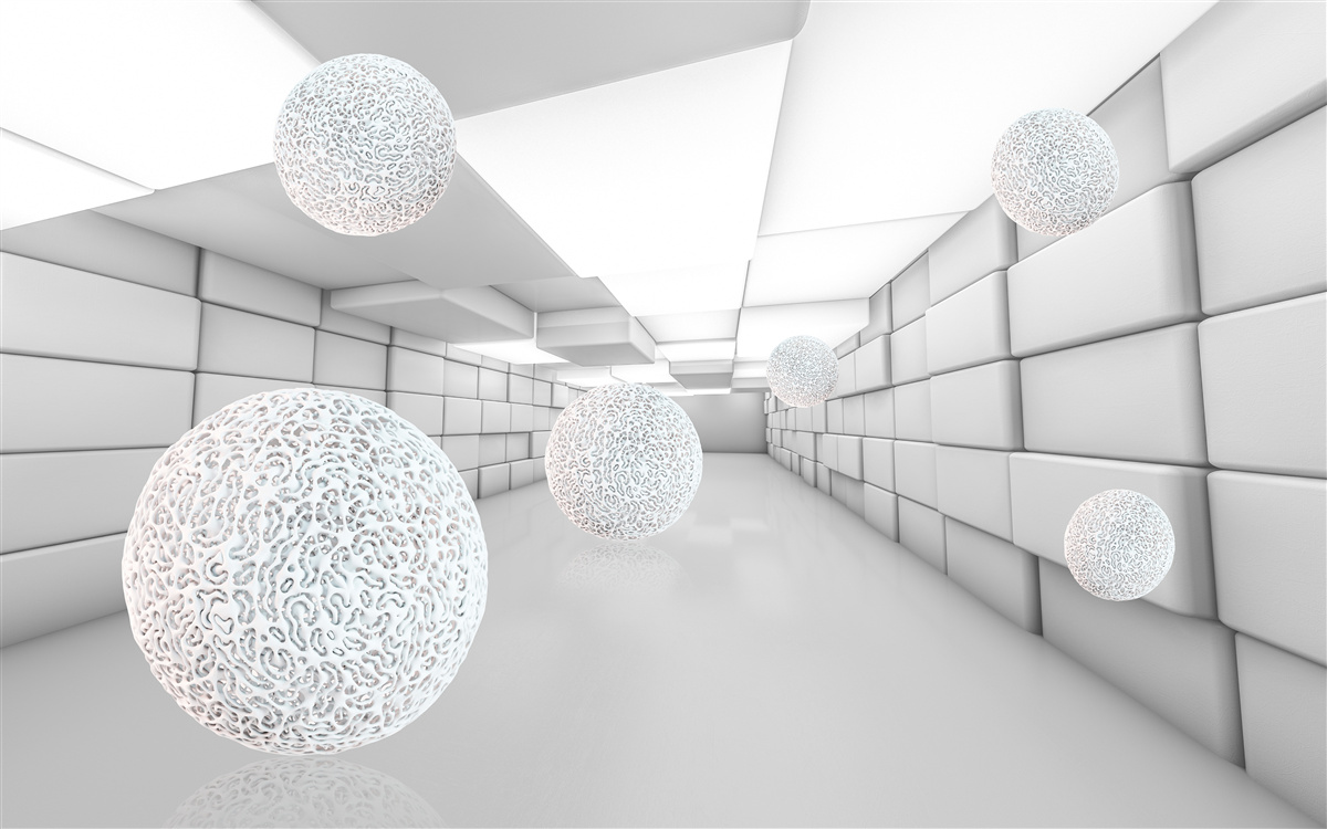 Fototapeta prostokątne tunele wypełnione są przezroczystymi kulami