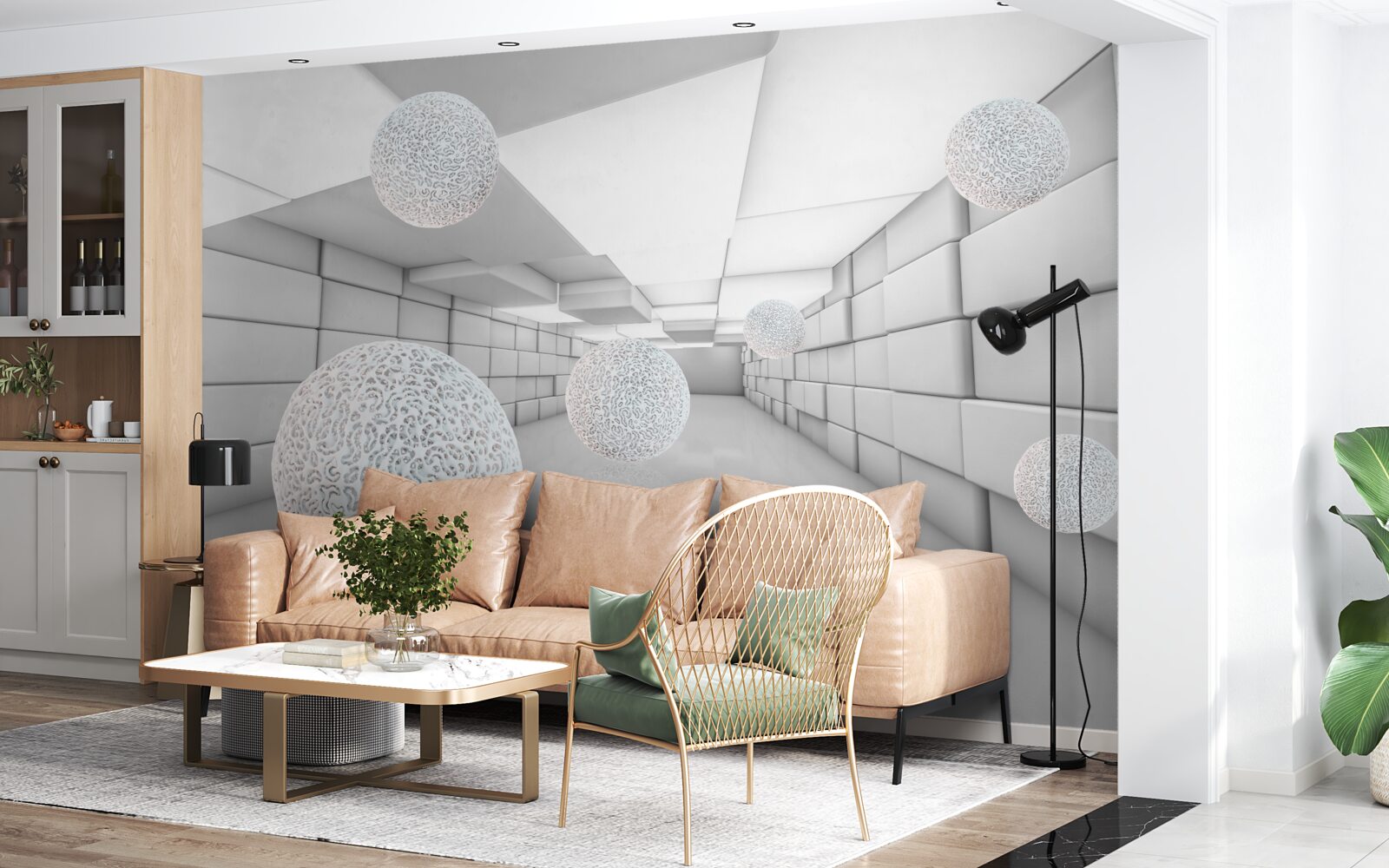 Fototapeta prostokątne tunele wypełnione są przezroczystymi kulami