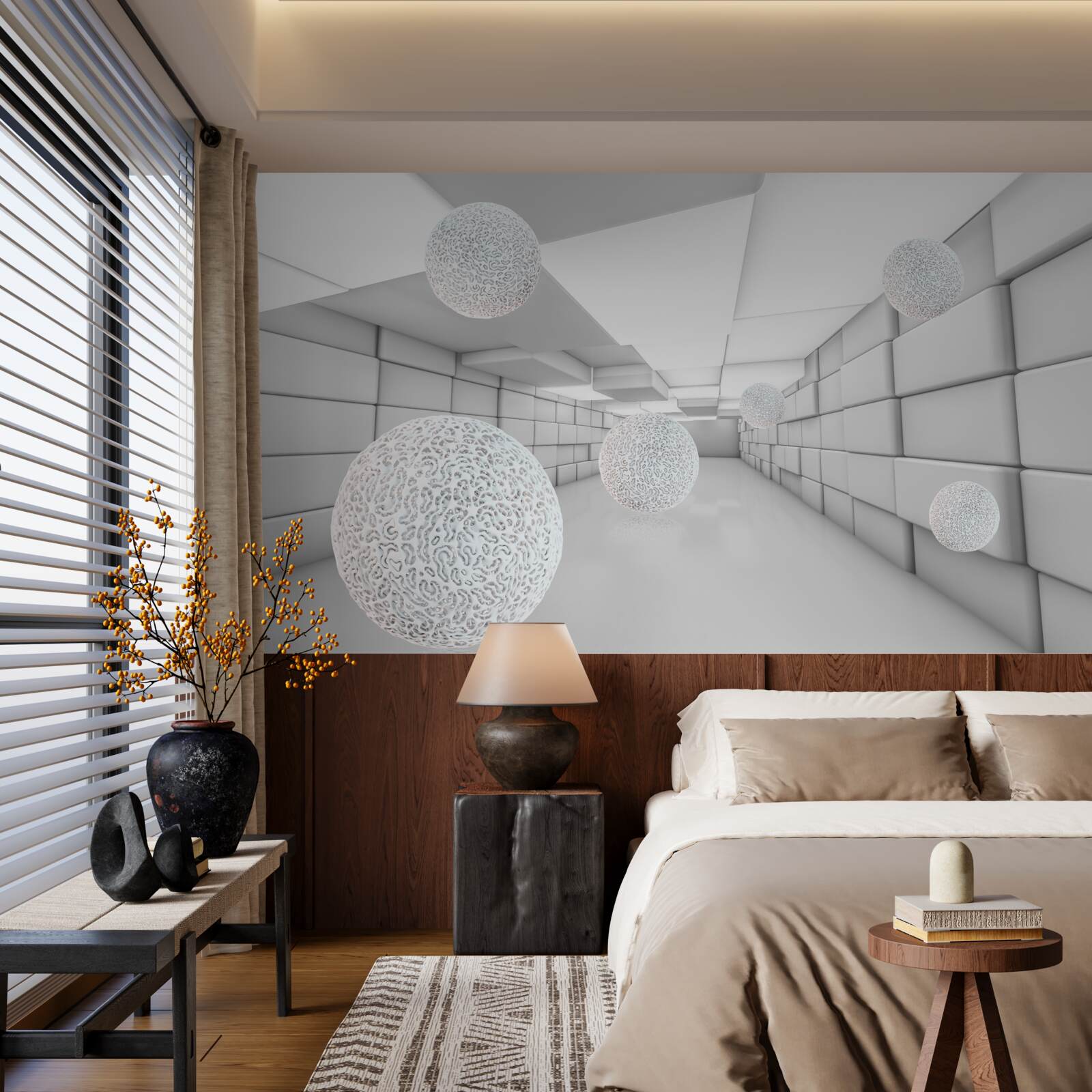 Fototapeta prostokątne tunele wypełnione są przezroczystymi kulami