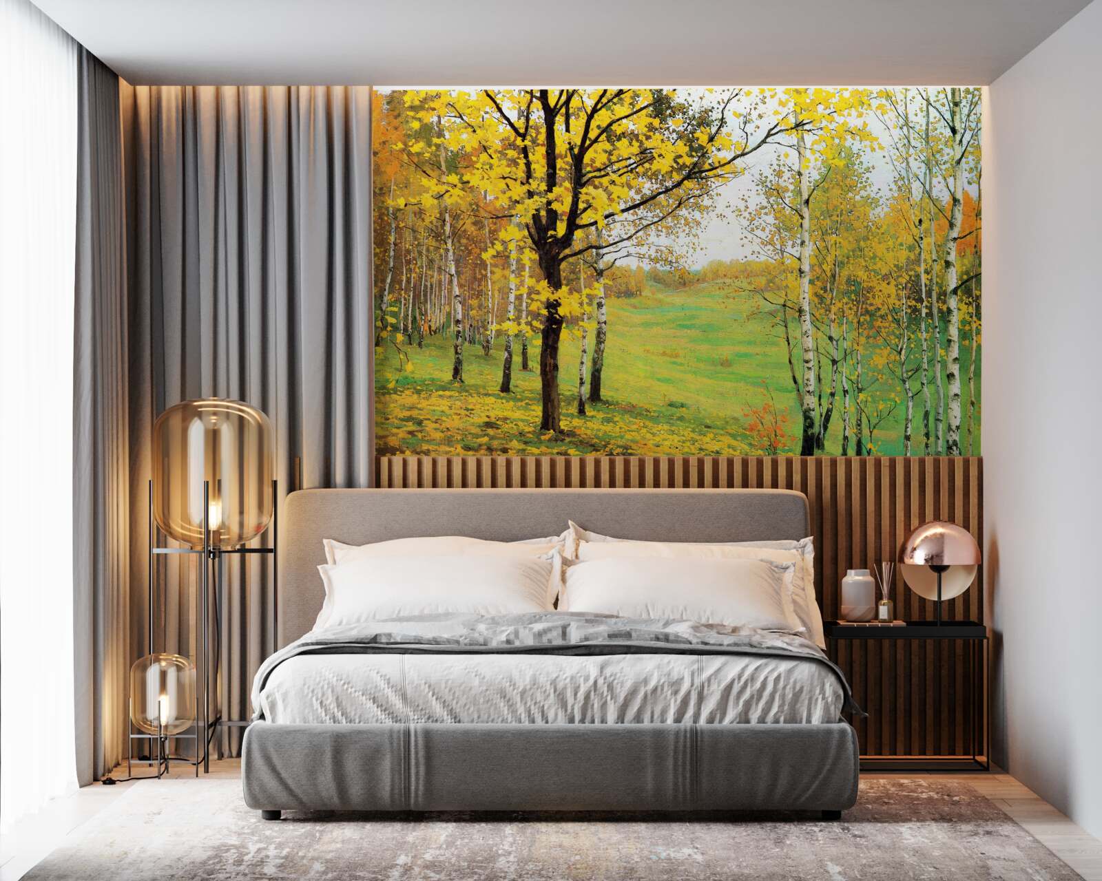 Fototapeta jesienny las spowity jest niesamowitymi odcieniami