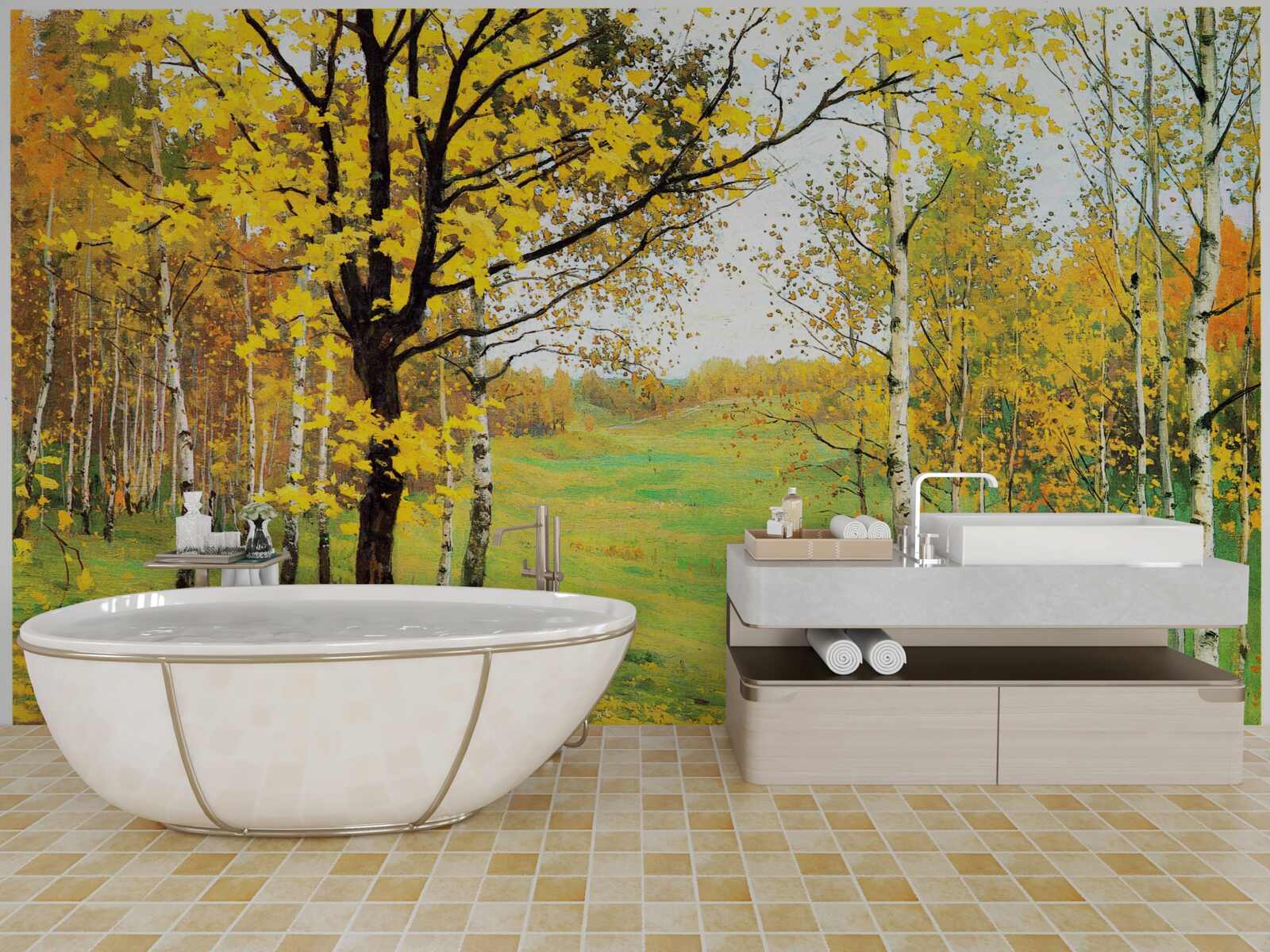 Fototapeta jesienny las spowity jest niesamowitymi odcieniami