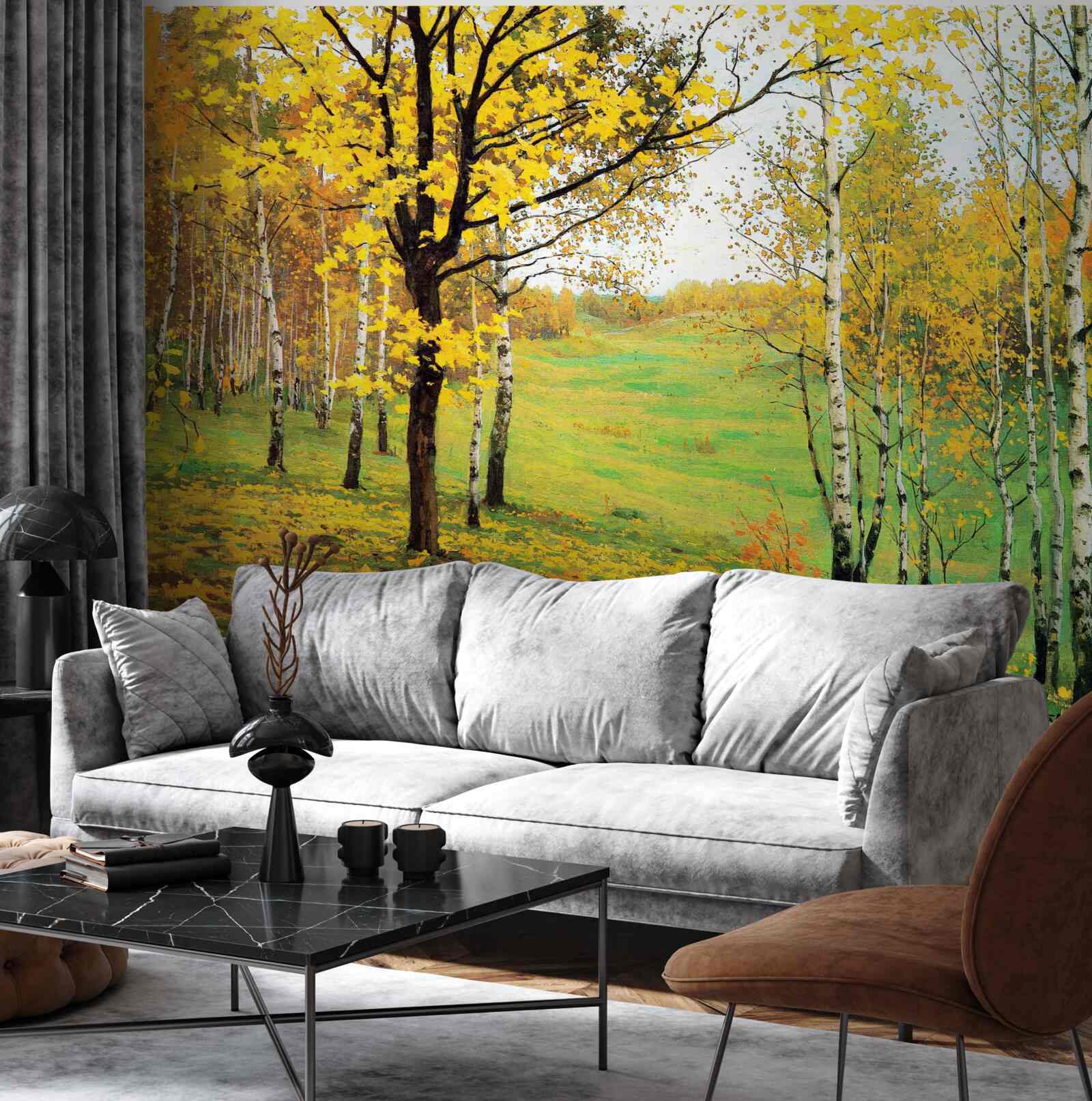 Fototapeta jesienny las spowity jest niesamowitymi odcieniami