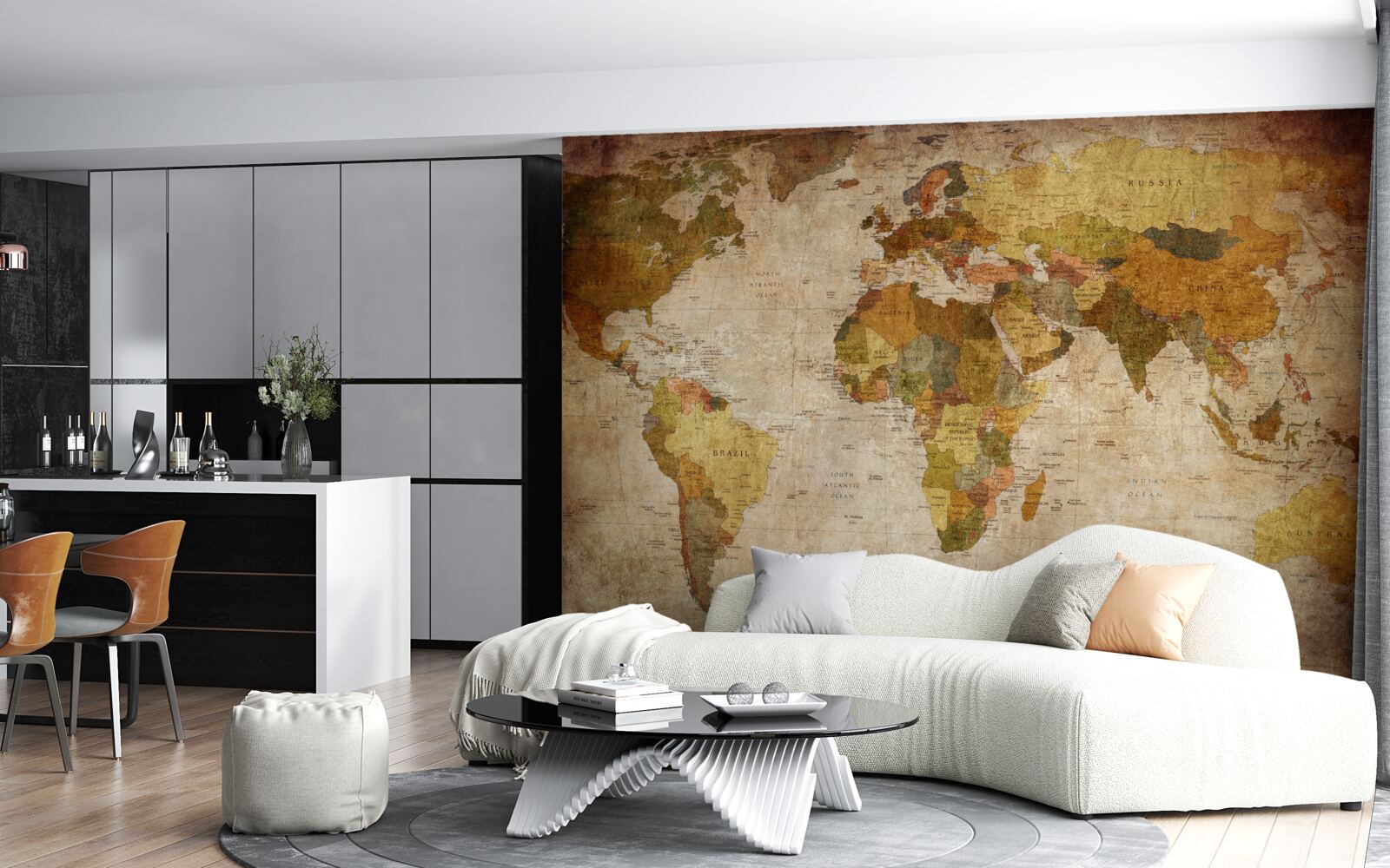 Fototapeta mapa świata w odcieniach brązu