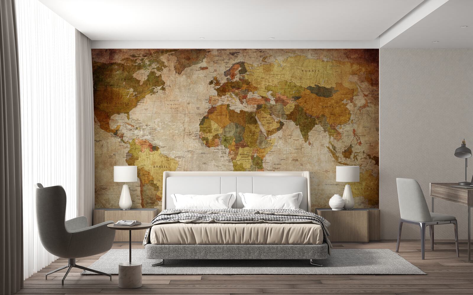 Fototapeta mapa świata w odcieniach brązu