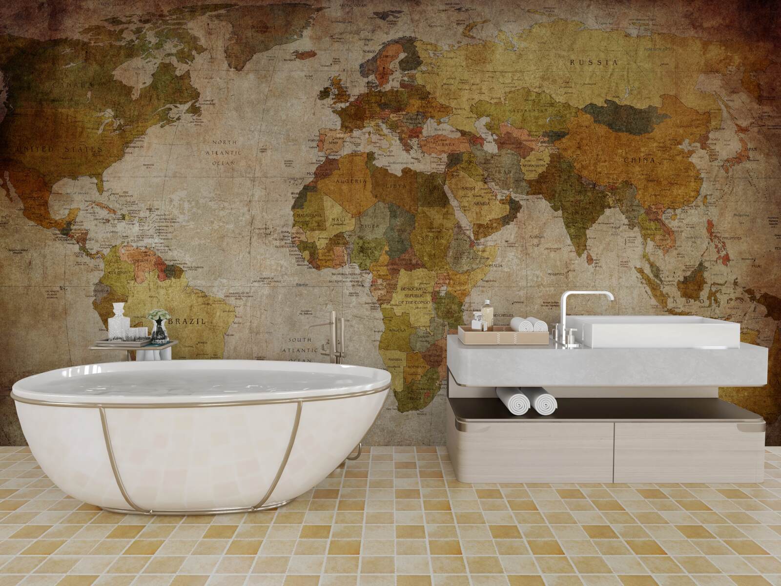 Fototapeta mapa świata w odcieniach brązu