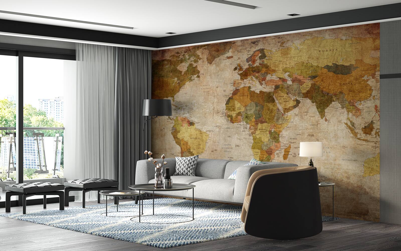 Fototapeta mapa świata w odcieniach brązu