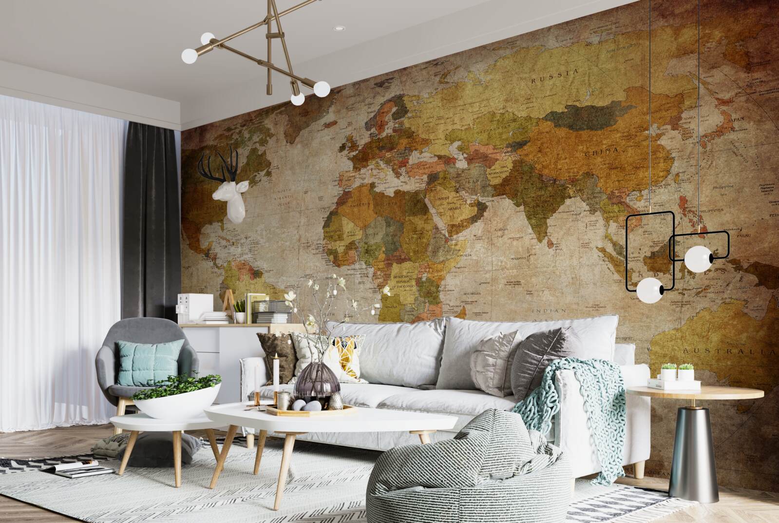 Fototapeta mapa świata w odcieniach brązu