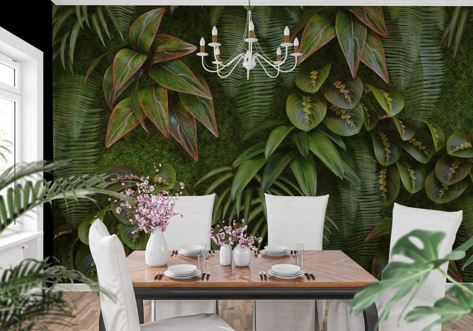 Fototapeta liście bananów i paproci są ciemnozielone