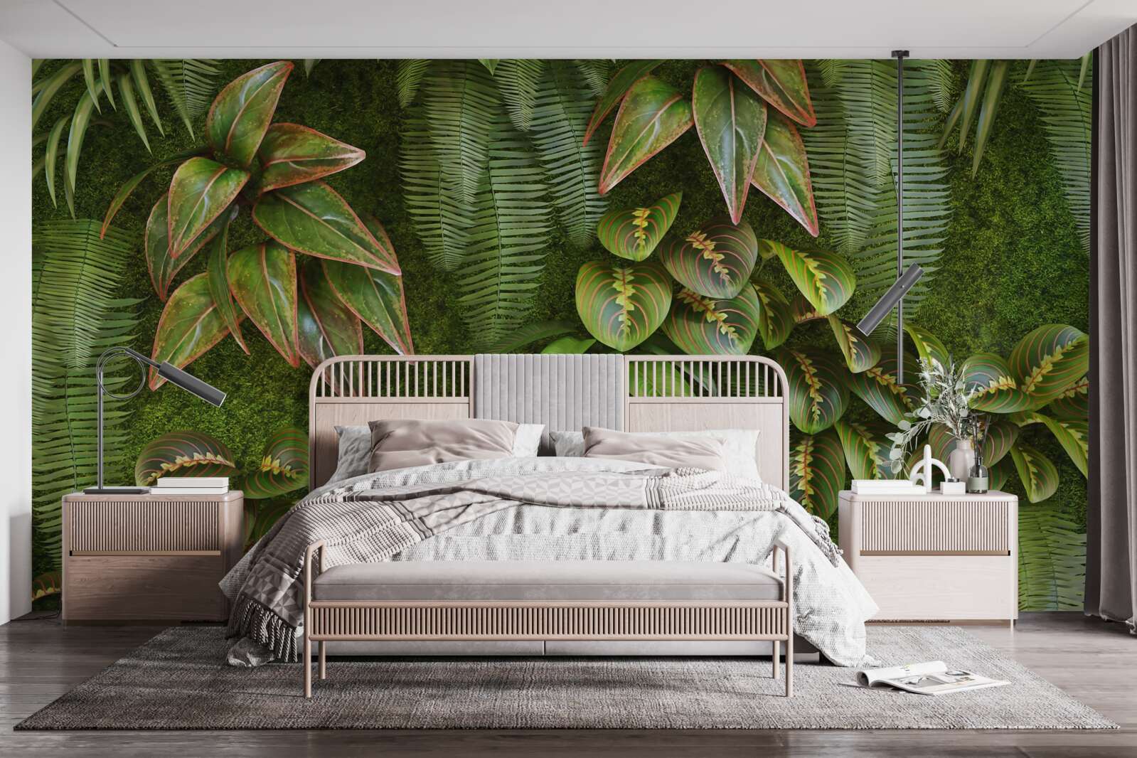 Fototapeta liście bananów i paproci są ciemnozielone