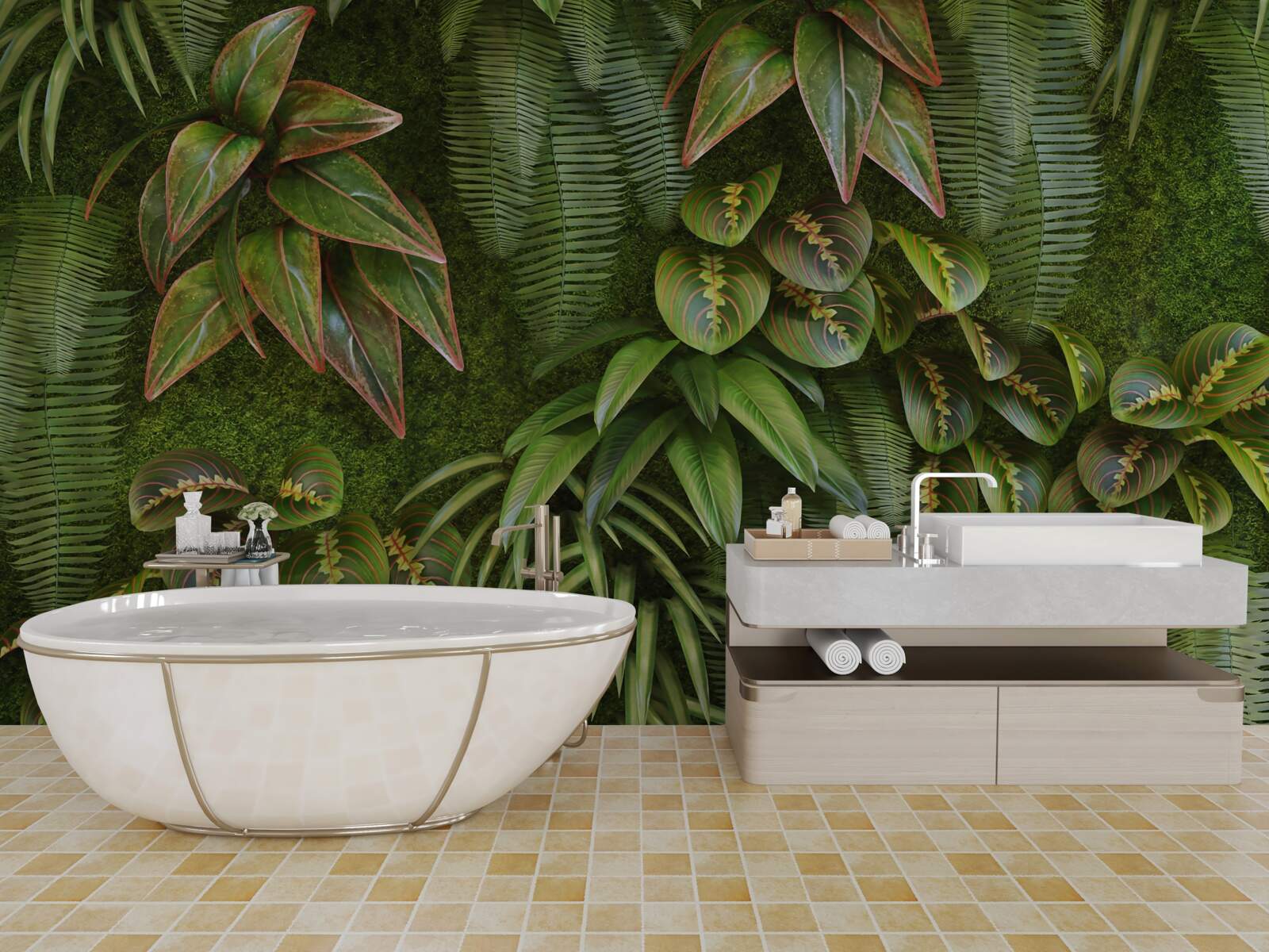 Fototapeta liście bananów i paproci są ciemnozielone