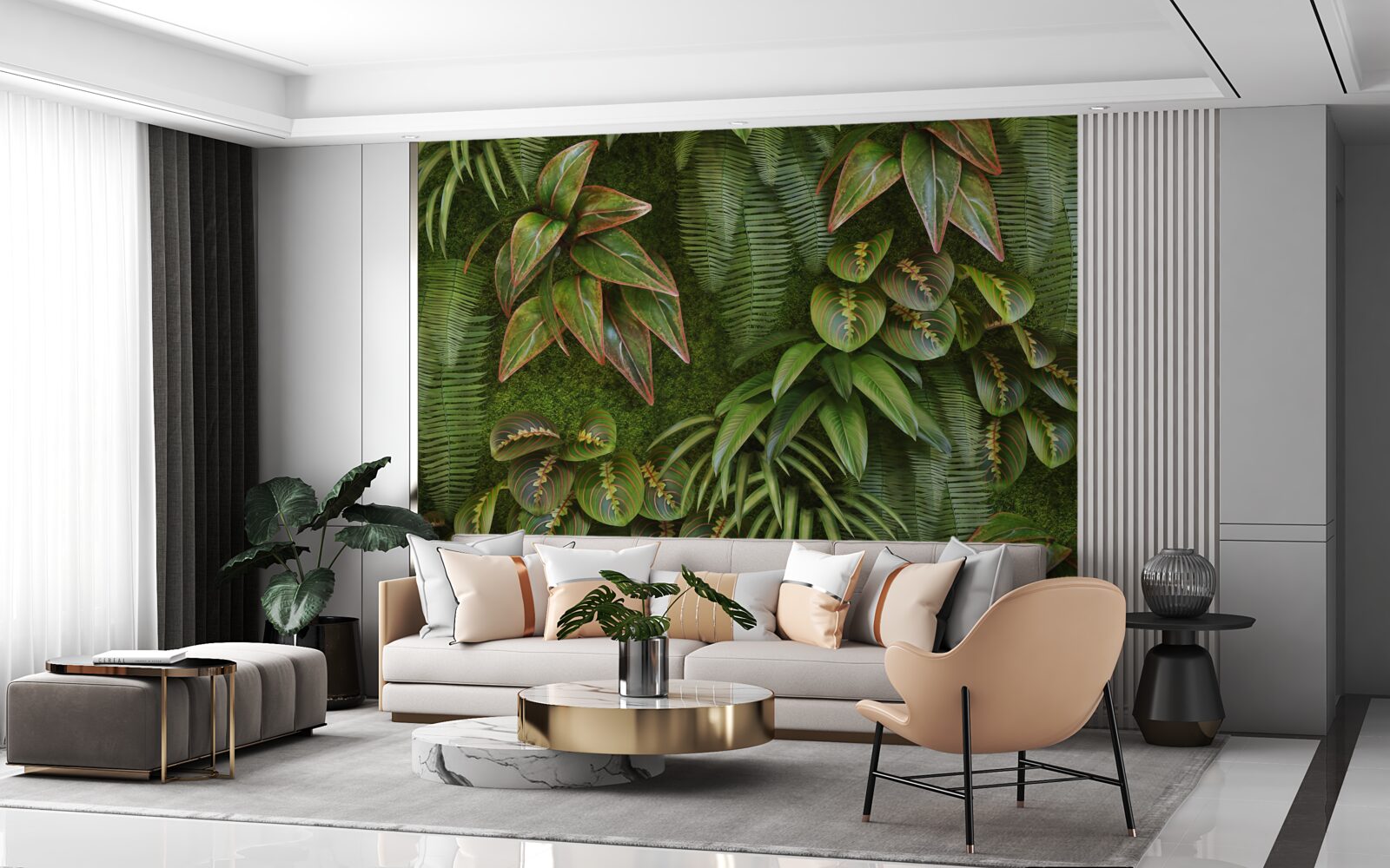 Fototapeta liście bananów i paproci są ciemnozielone