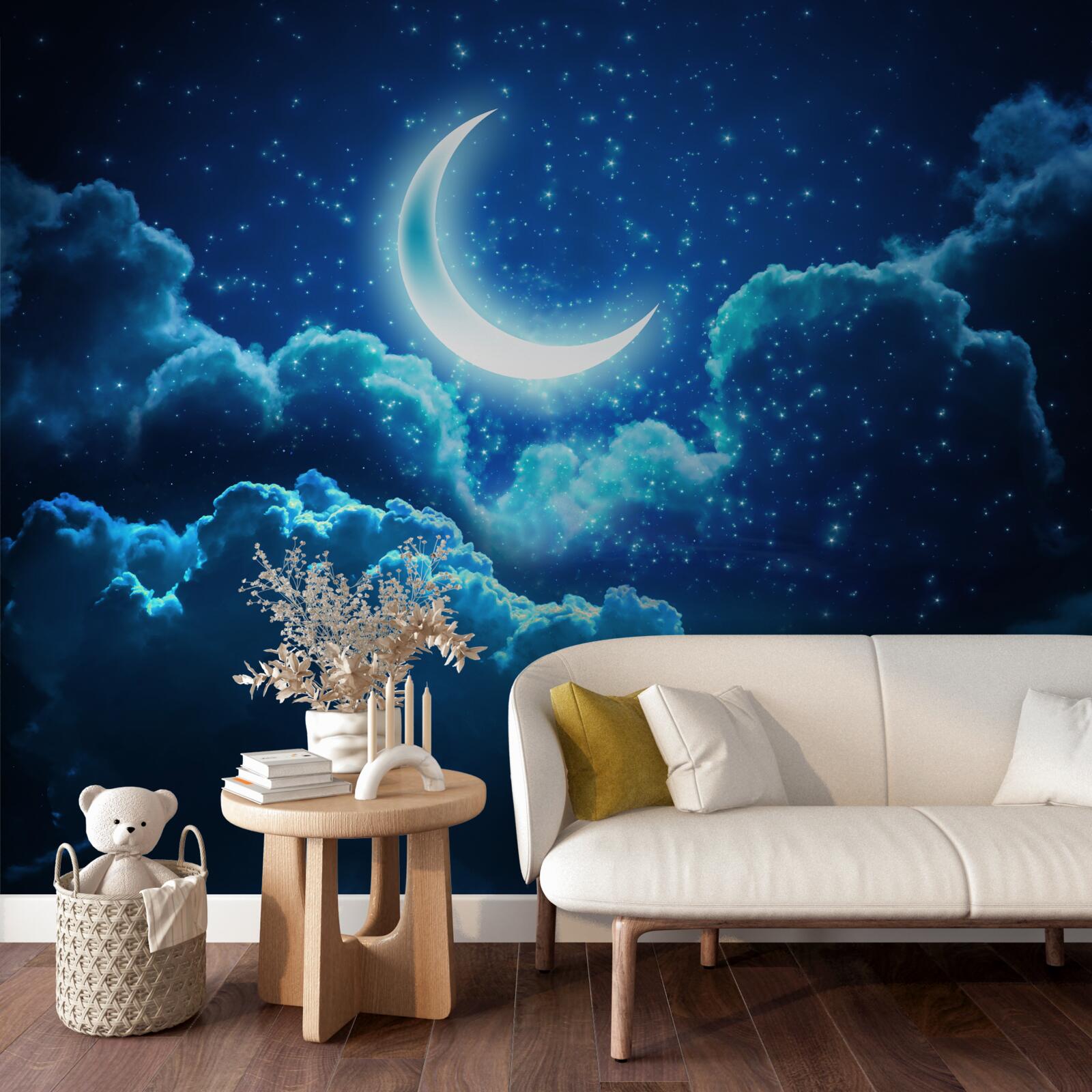 Fototapeta magiczny księżyc przelatuje nad wieczornymi chmurami