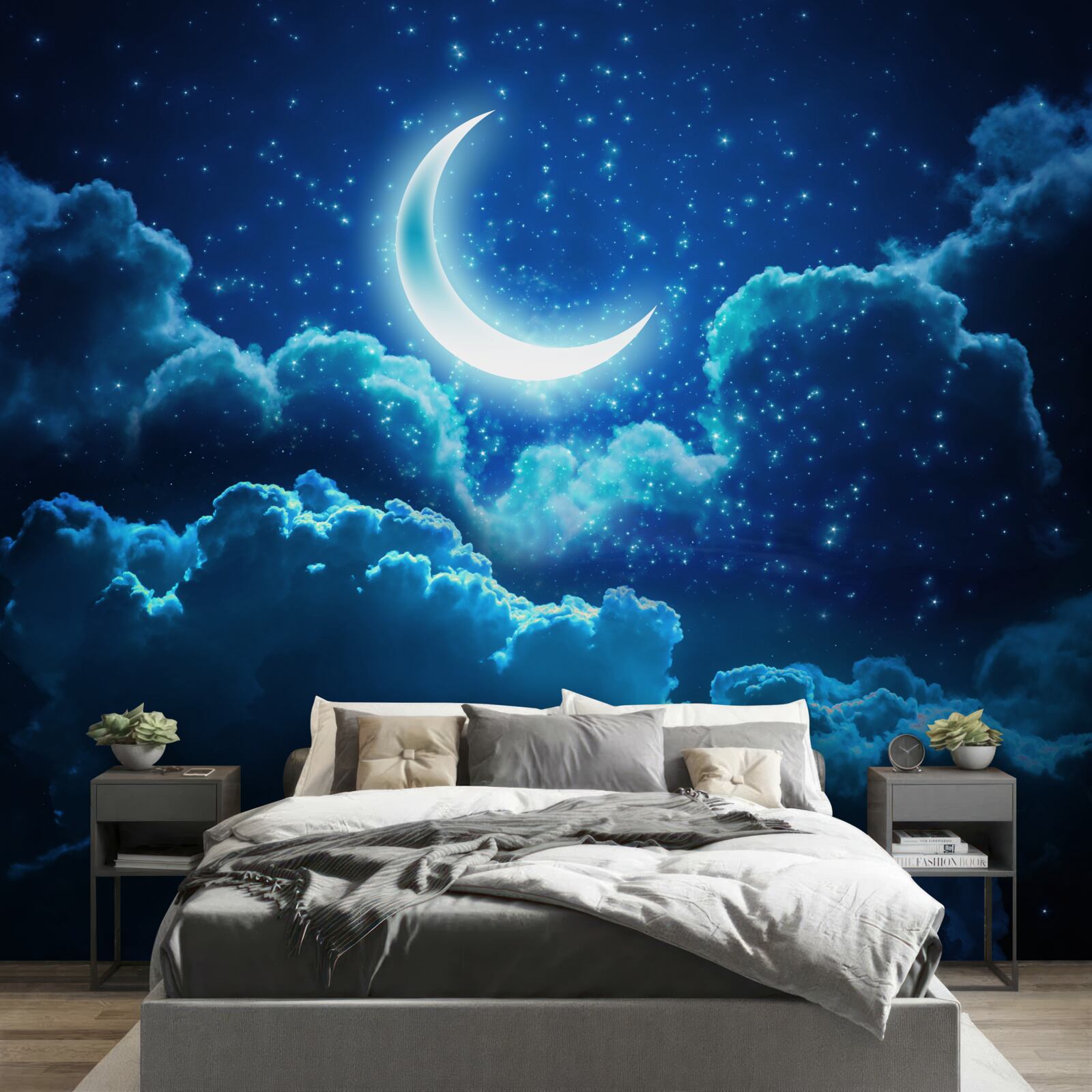 Fototapeta magiczny księżyc przelatuje nad wieczornymi chmurami