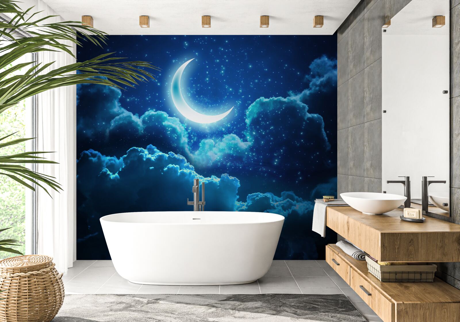 Fototapeta magiczny księżyc przelatuje nad wieczornymi chmurami