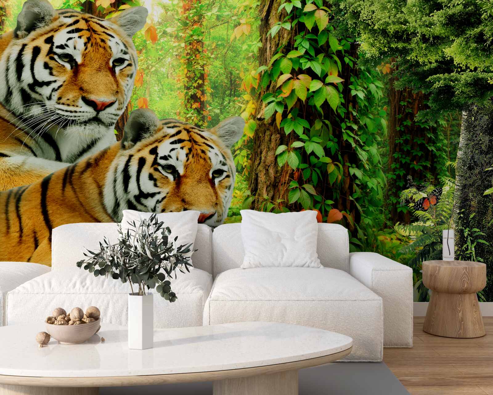 Fototapeta rodzina tygrysów w zielonej gęstwinie lasu