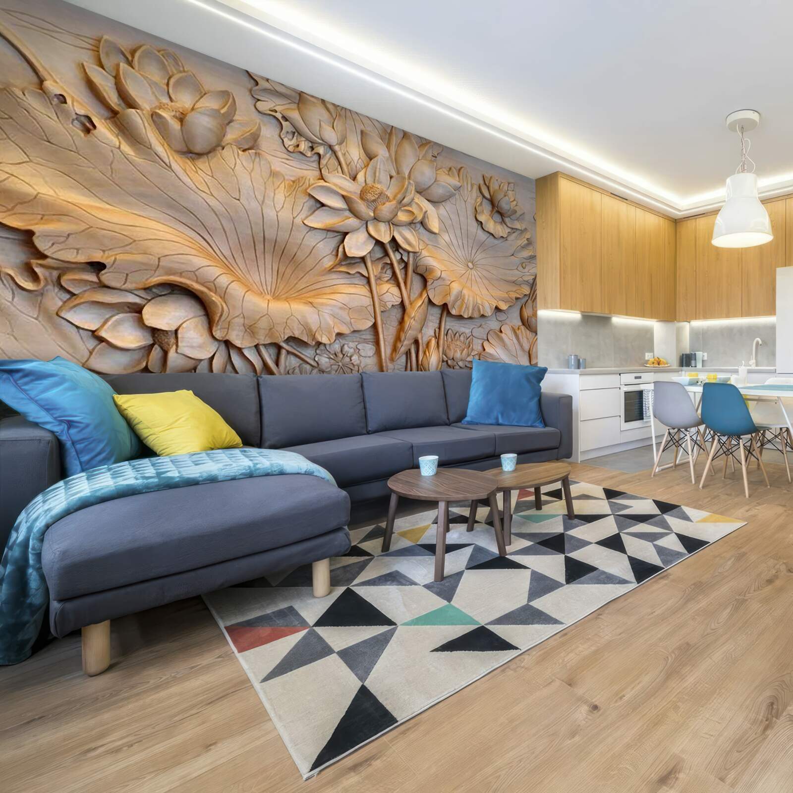 Fototapeta kompozycja kwiatów i liści o uporządkowanym układzie