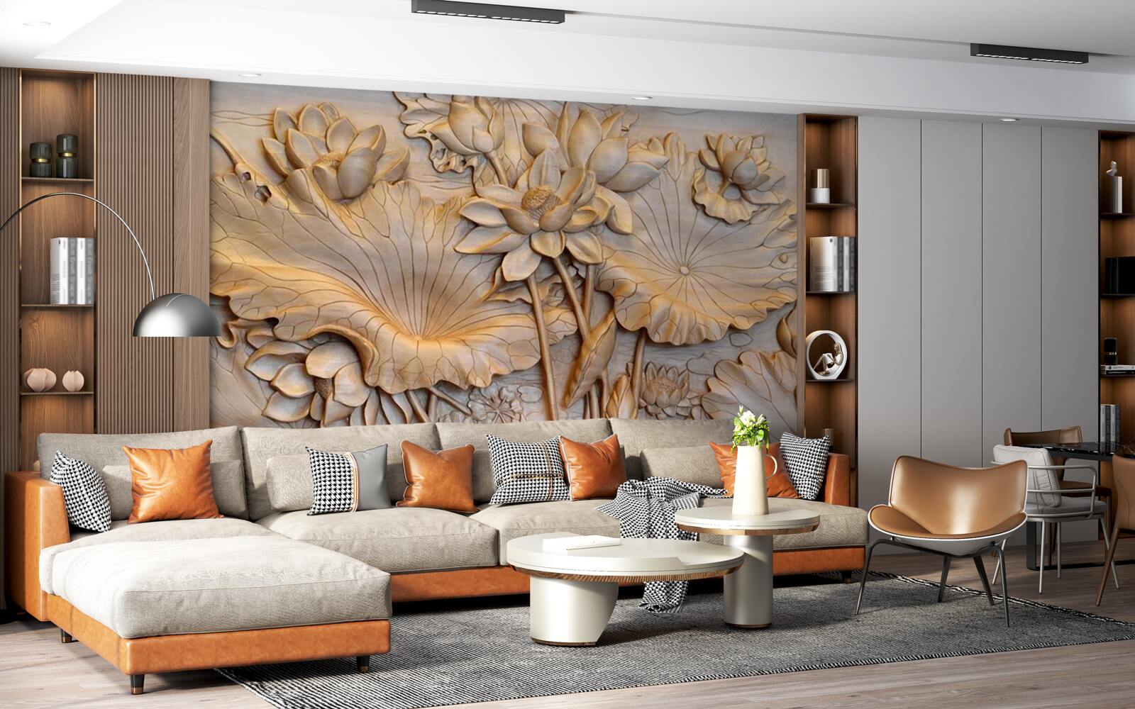 Fototapeta kompozycja kwiatów i liści o uporządkowanym układzie